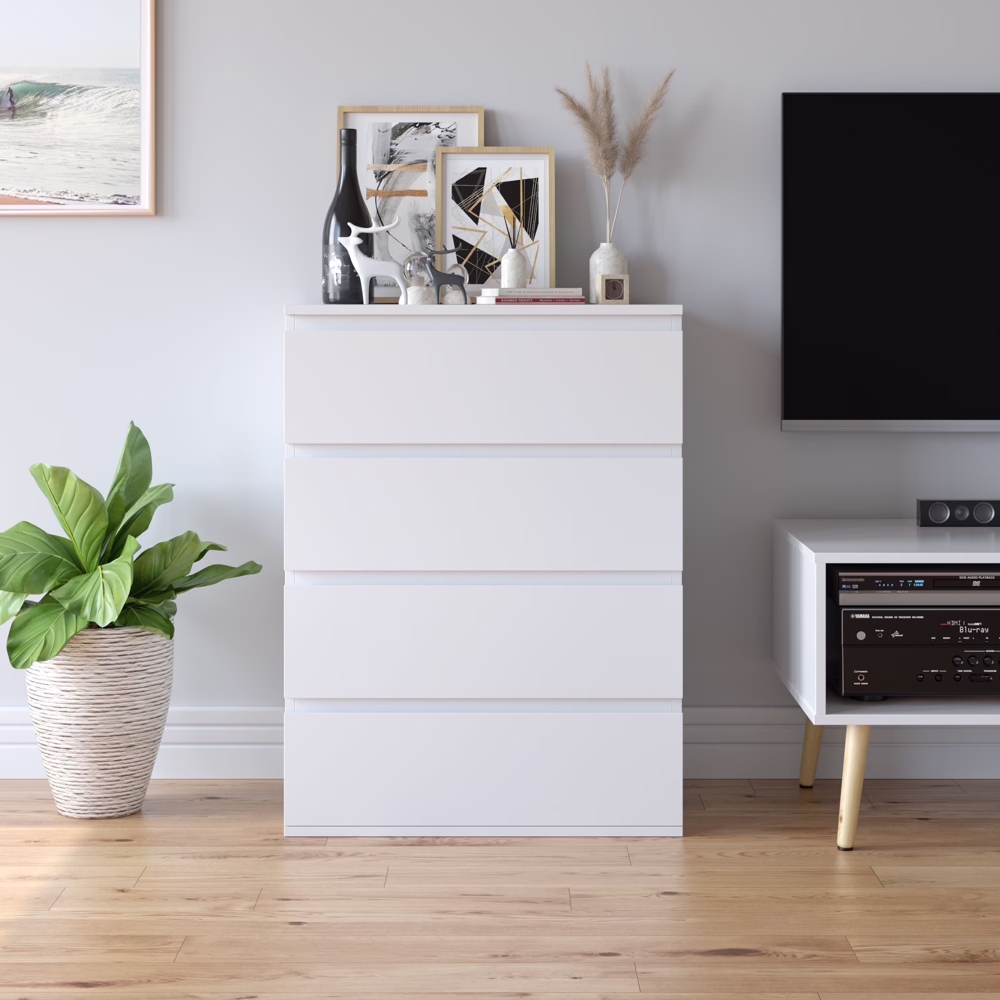 Homfa 5 Drawer White Dresser, Modern Storage Cabinet for Bedroom,Tall Chest of Drawers for Living Room - Image 5