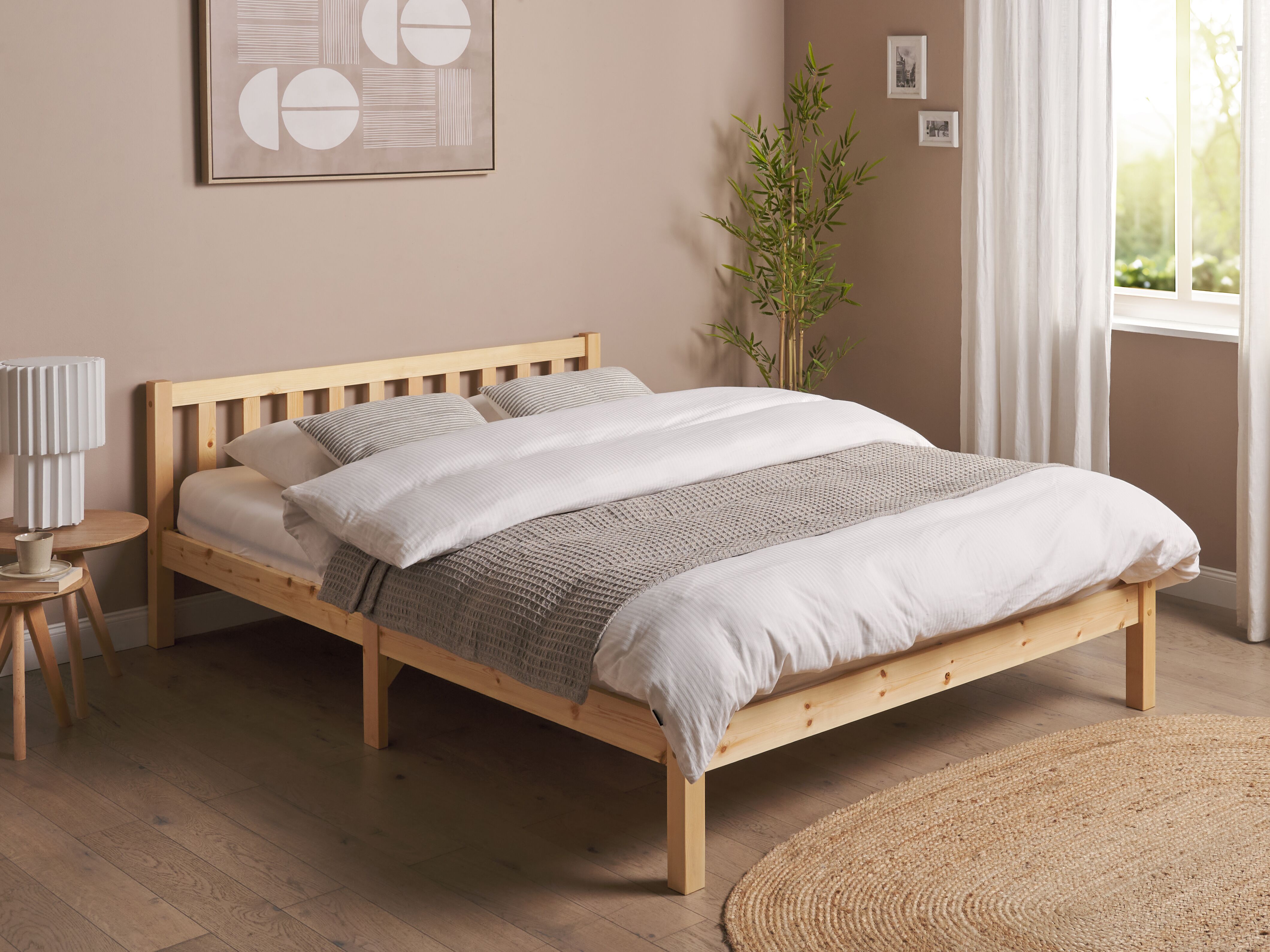 Bed Pine Wood FLORAC 140 x 200 cm (EU Double) Light Brown