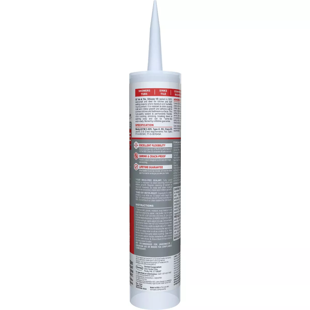 GE Silicone 1 Tub & Tile, Clear, 10.1 Oz. Cartridge