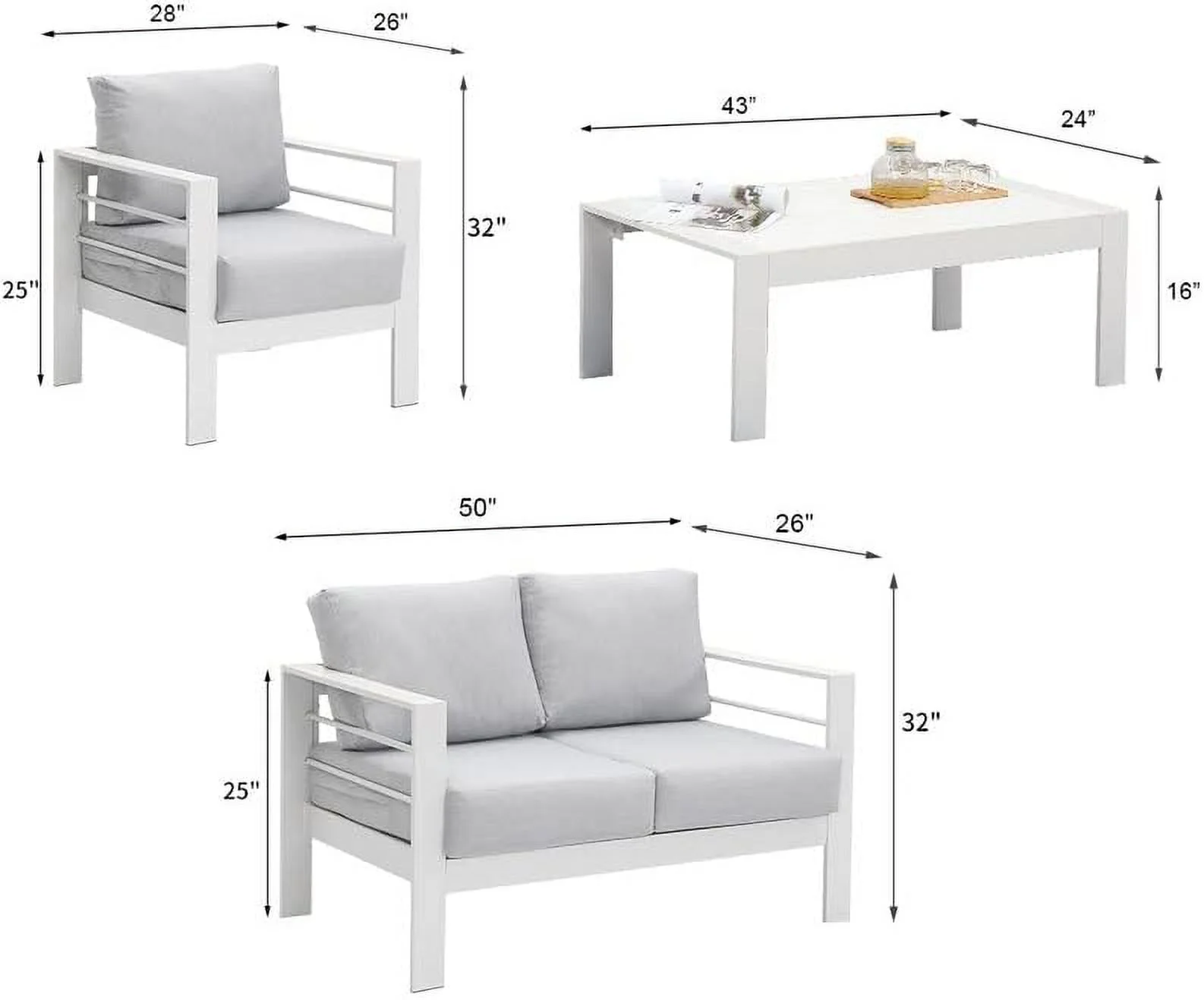 CozyHom 5 Pcs Outdoor Patio Aluminum Furniture Sofa Sets, Outside Patio Conversation Couch Sets With Table&Cushions for Garden Porch, Gray - Image 32