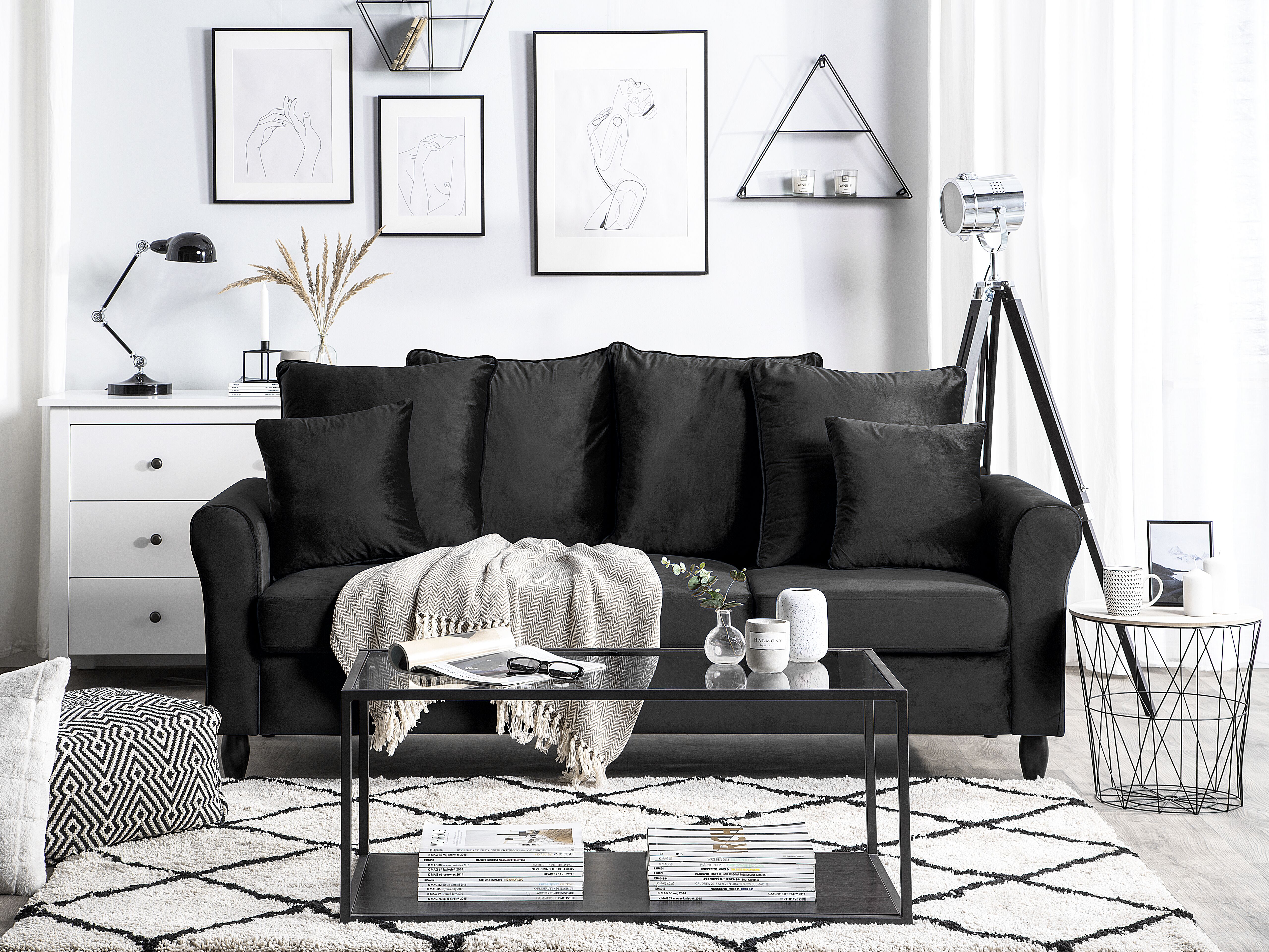 Sofa 3 Seater BORNHOLM Velvet Black