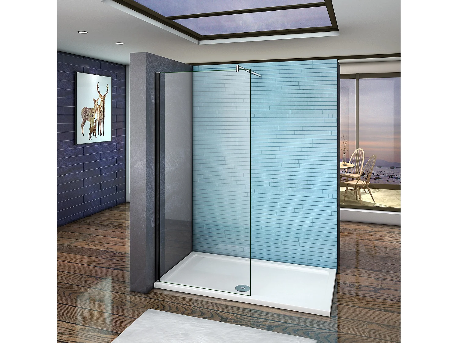 Paroi de douche fixe à l'italienne 100x200cm - 10mm verre trempé anticalcaire - Avec barre de fixation 70-120cm en cylindrique