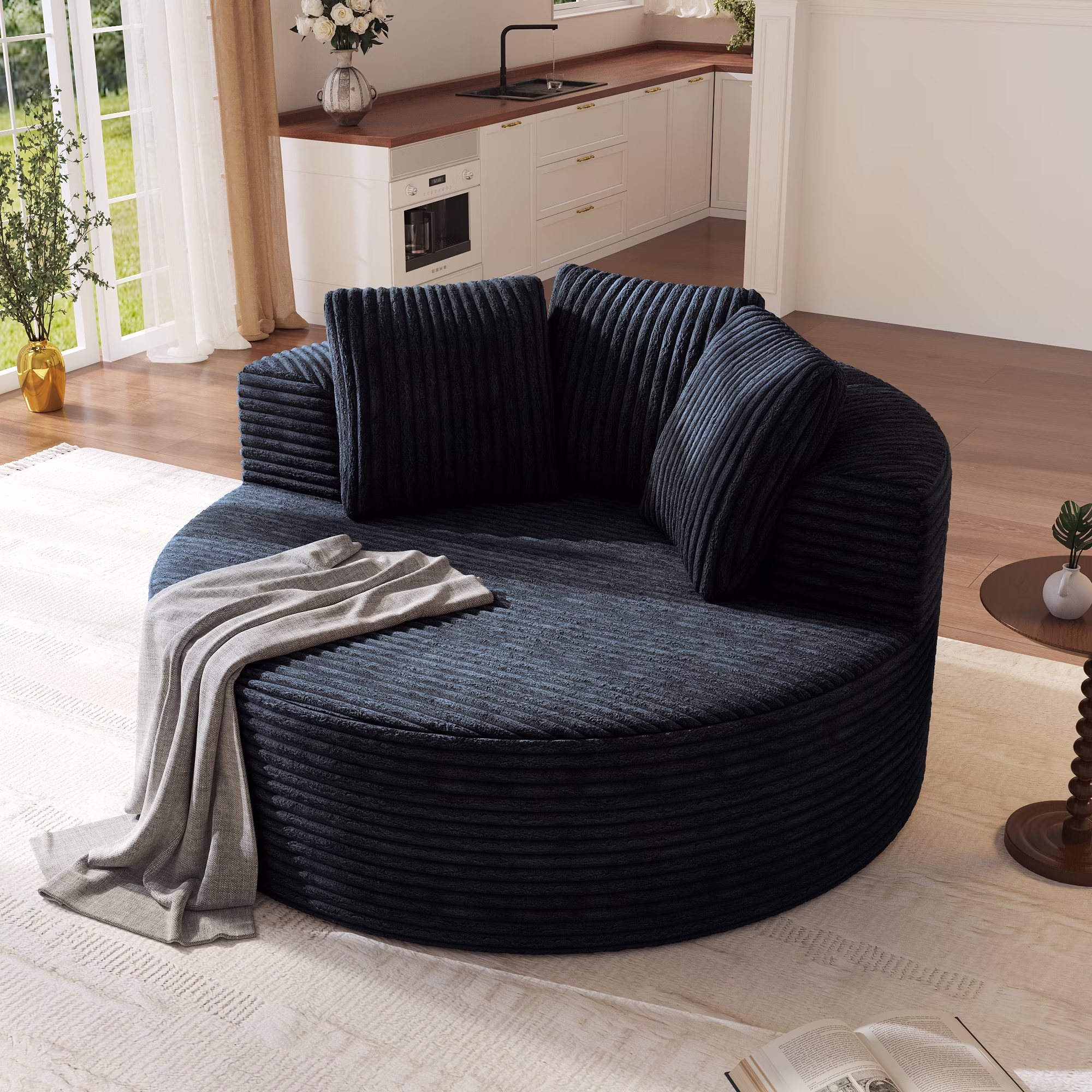 Sodrens Oversized Chaise Lounge Chair Indoor,Upholstered Sofa Bed with Throw Pillows and Armrests,Sleeper Chair for Living Room,Bedroom,Brown,Corduroy - Image 11
