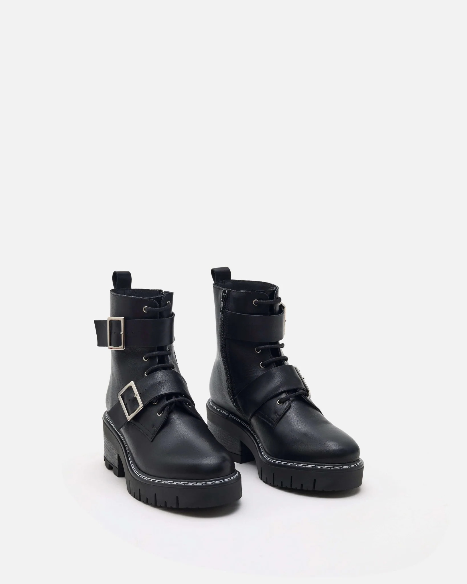 BOTTINES ARMY - En cuir avec boucles noir