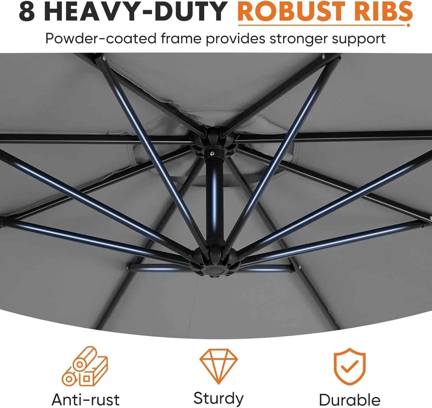 Sweetcrispy 9.8FT Offset Patio Umbrella With Easy Tilt Adjustment, 8 Ribs, Blue - Image 8 Sweetcrispy 9.8FT Offset Patio Umbrella With Easy Tilt Adjustment, 8 Ribs, Blue - Image 8