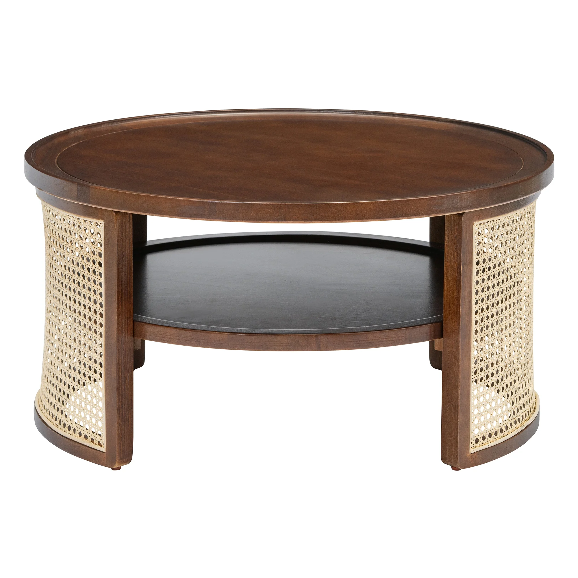 Harper & Bright Designs Rattan Round Coffee Table with Storage Shelf, Round Cane Wood Center Table for Living Room, 37'' Brown - Image 30