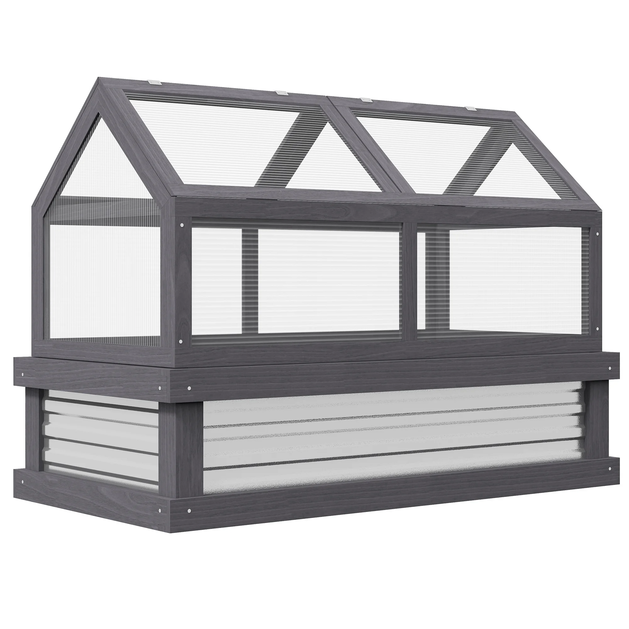 Outsunny Raised Garden Bed with Polycarbonate Greenhouse, Wooden Garden Cold Frame Greenhouse, Flower Planter Protection, 48" x 24" x 32", Natural - Image 12