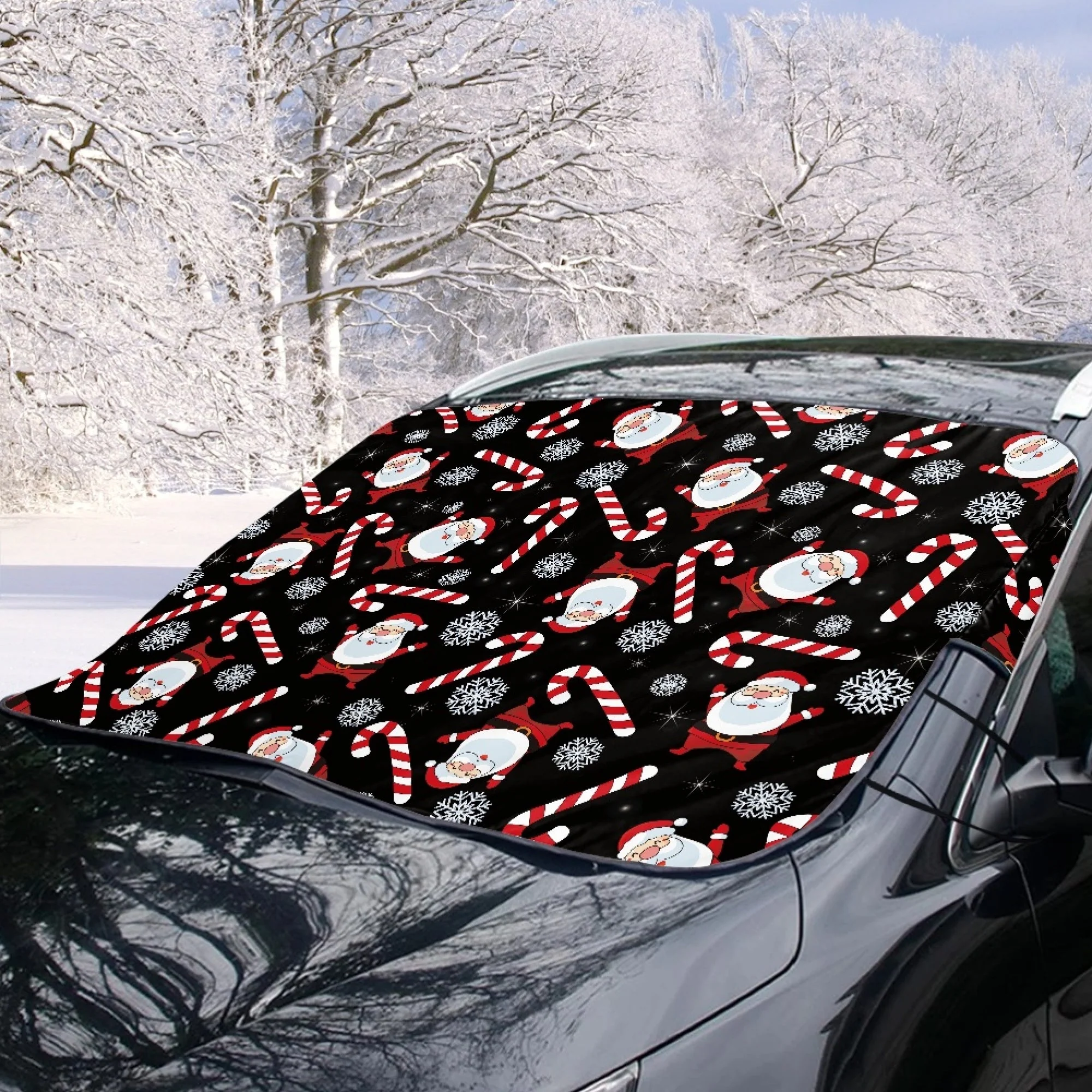 Bivenant Store Christmas Theme Windshield Snow Ice Cover, Protects Windshield and Wipers from Weatherproof, Rain, Sun, Frost, Vehicles, Cars Trucks Vans and SUVs,55.9