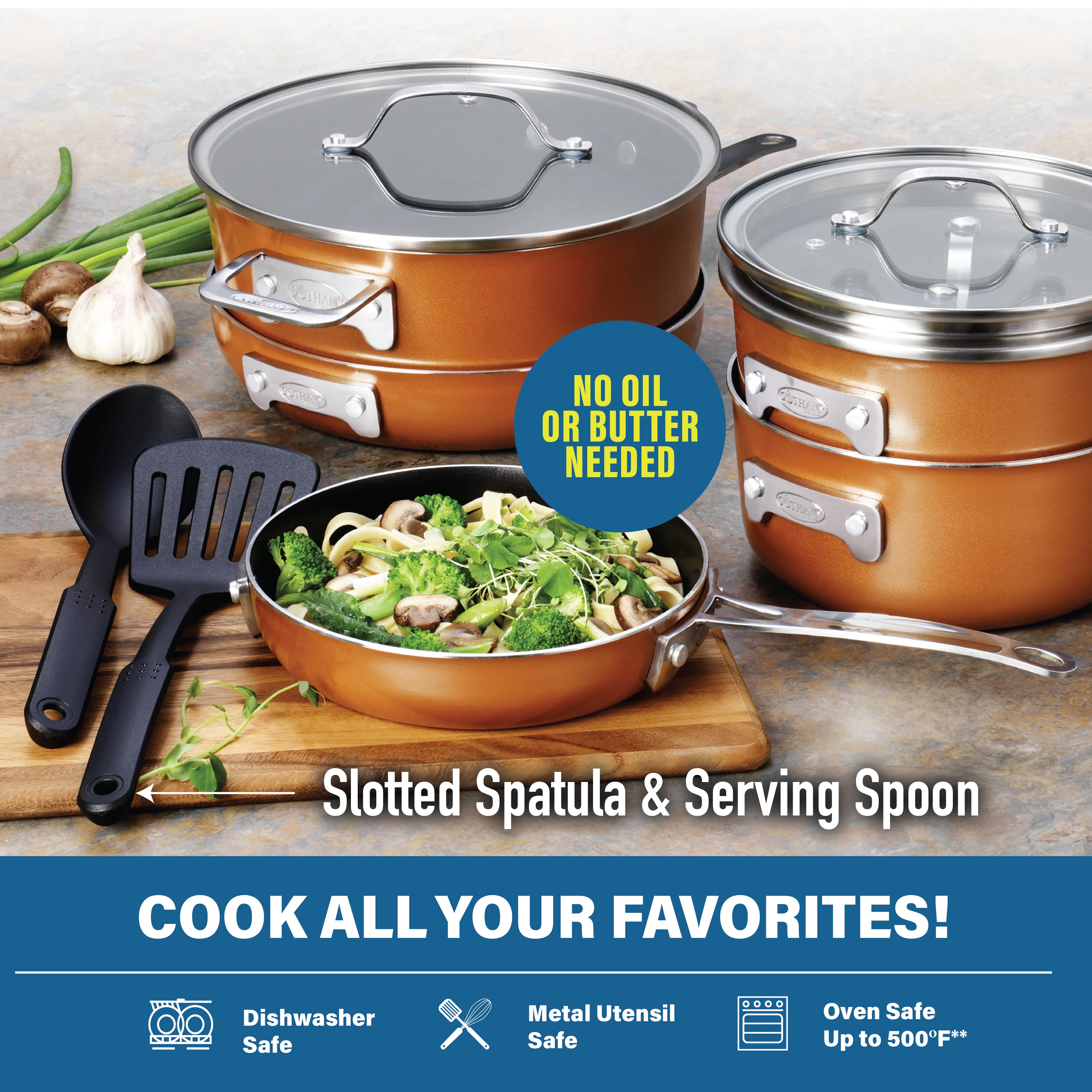 Gotham Steel Stack master 15 Pieces Set, Oven Safe, Dishwasher Safe, Space Saving