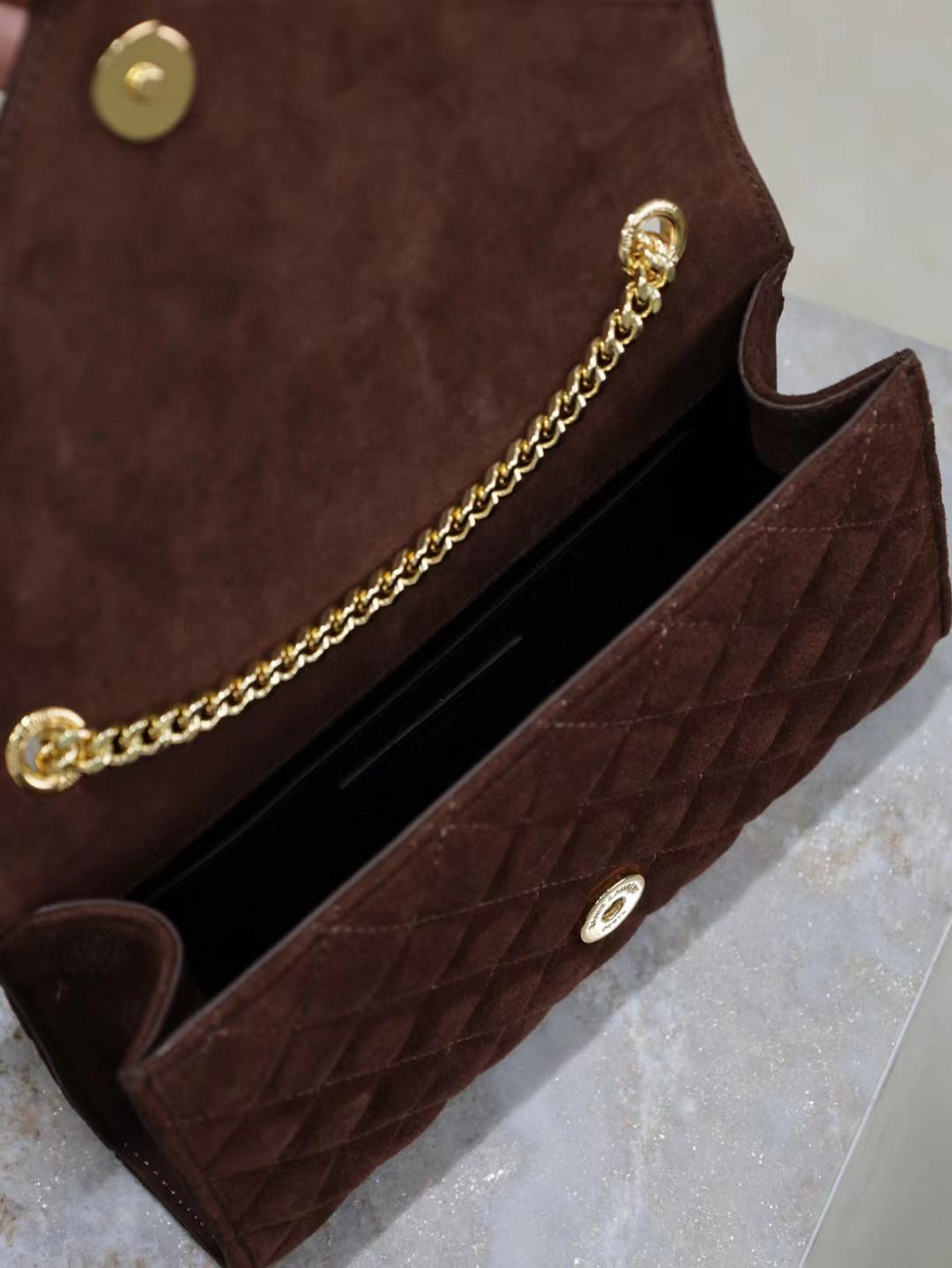 Saint Laurent Envelope Triquilt Small YSL Shoulder Bag in Suede
