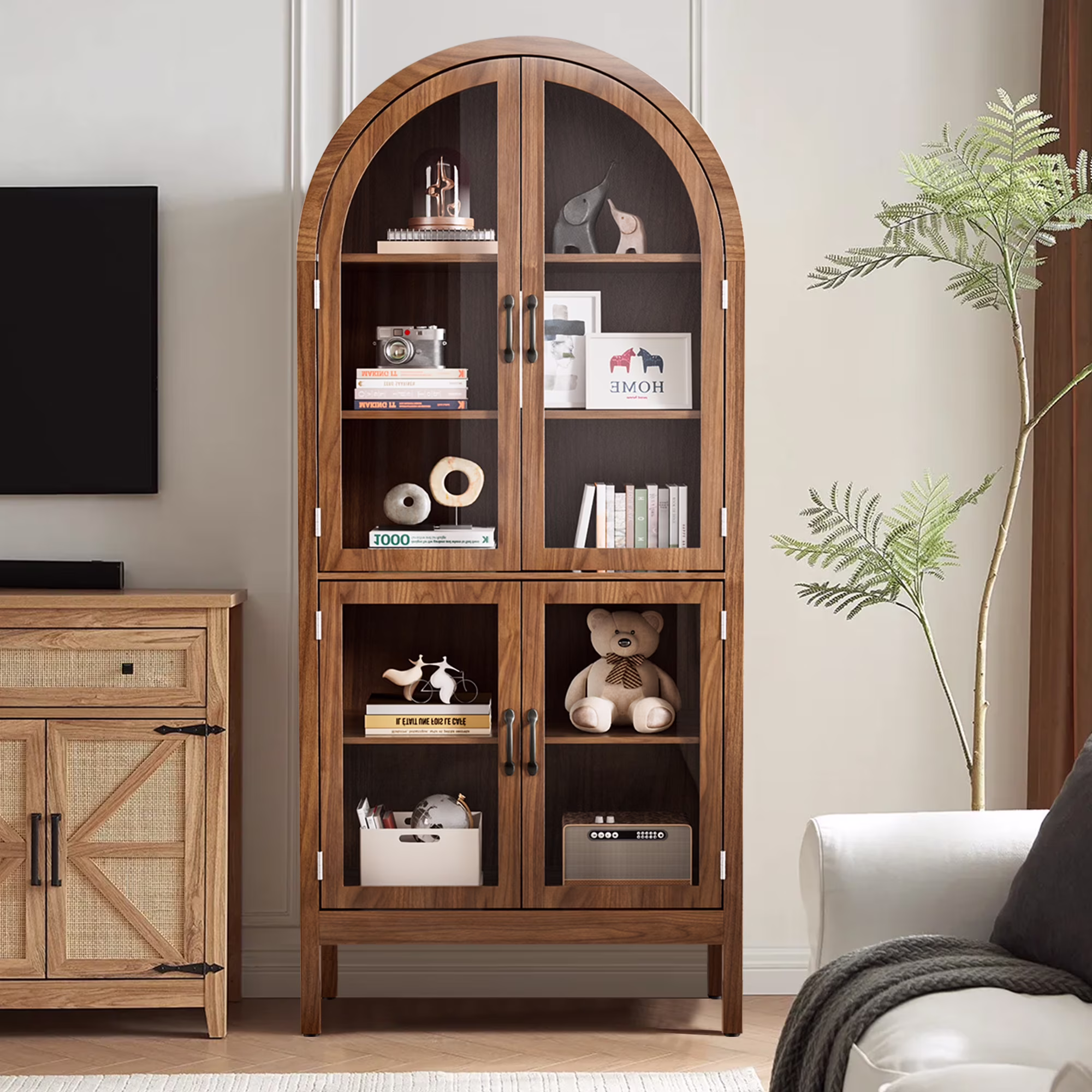 Fiogmub Tall Arched Storage Display Cabinet, Arched Pantry Cabinet with Doors, Acrylic Glass Doors - Image 7