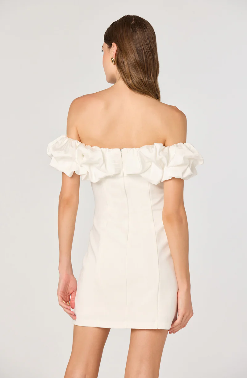 3d scrunch off shoulder mini dress