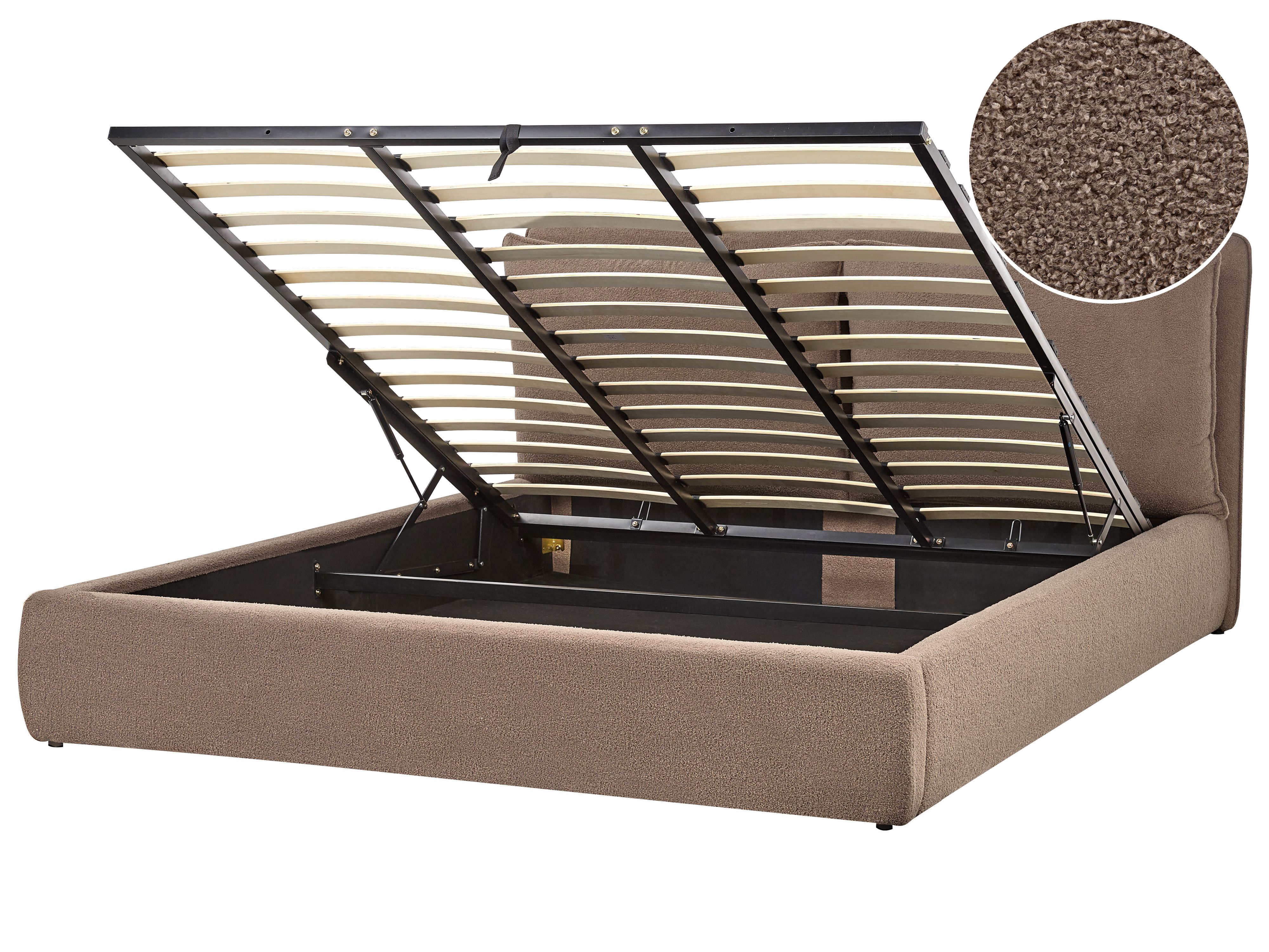 Ottoman Bed Boucle BAJONNA 180 x 200 cm (EU Super King) Brown