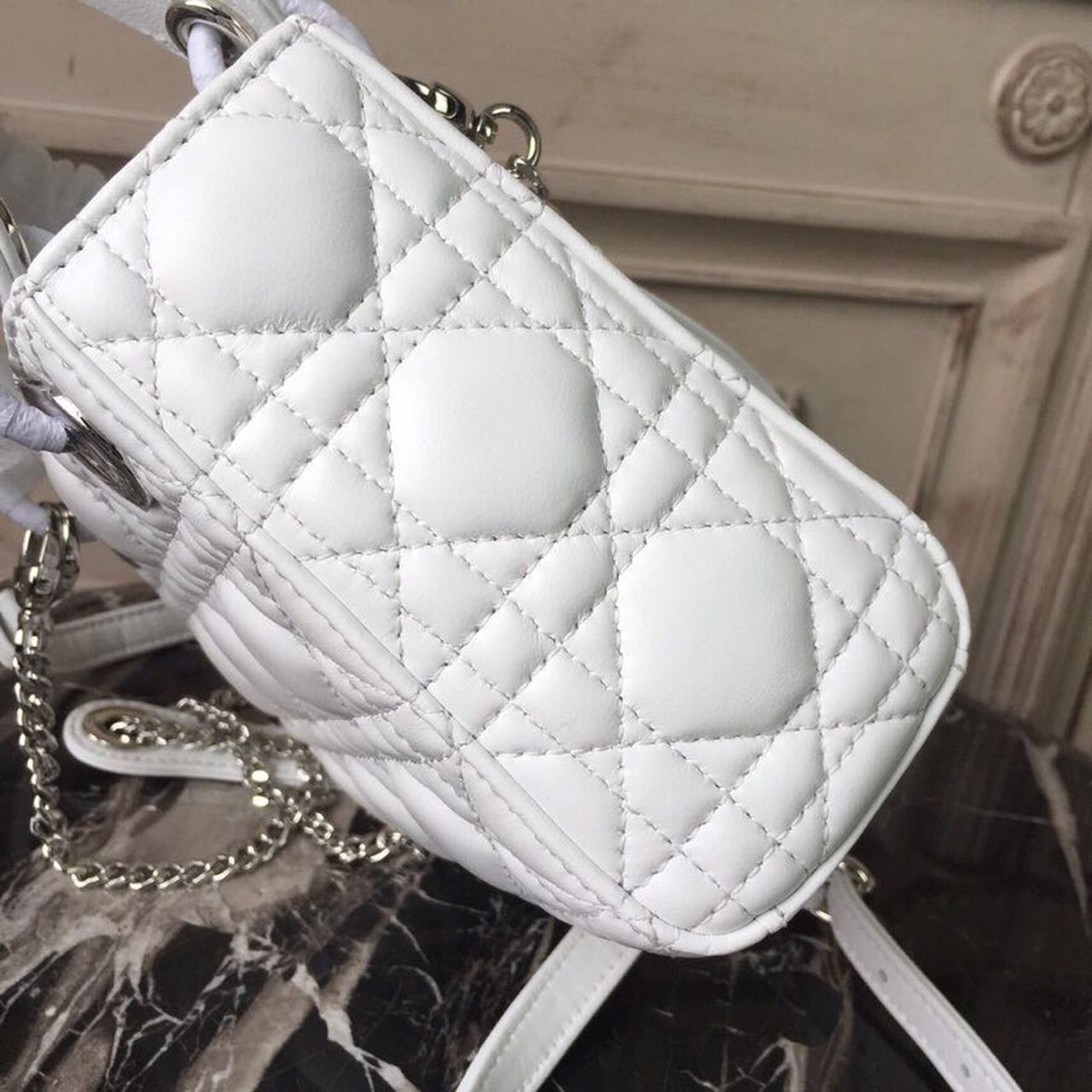 Christian Dior Mini Lady Dior Bag White Chain Silver Hardware For Women 17cm/6.5in CD1:1High-quality replica