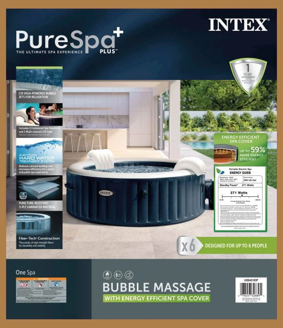 Intex PureSpa Plus 6 Person Inflatable Round Hot Tub with 170 AirJets, Blue - Image 12
