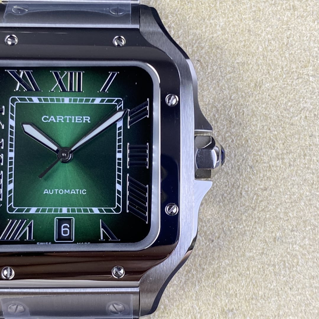 Fake Cartier Watch Santos de Cartier Large Stainless Steel Green Dial WSSA0062 BVF(1:1 replica) - Top club