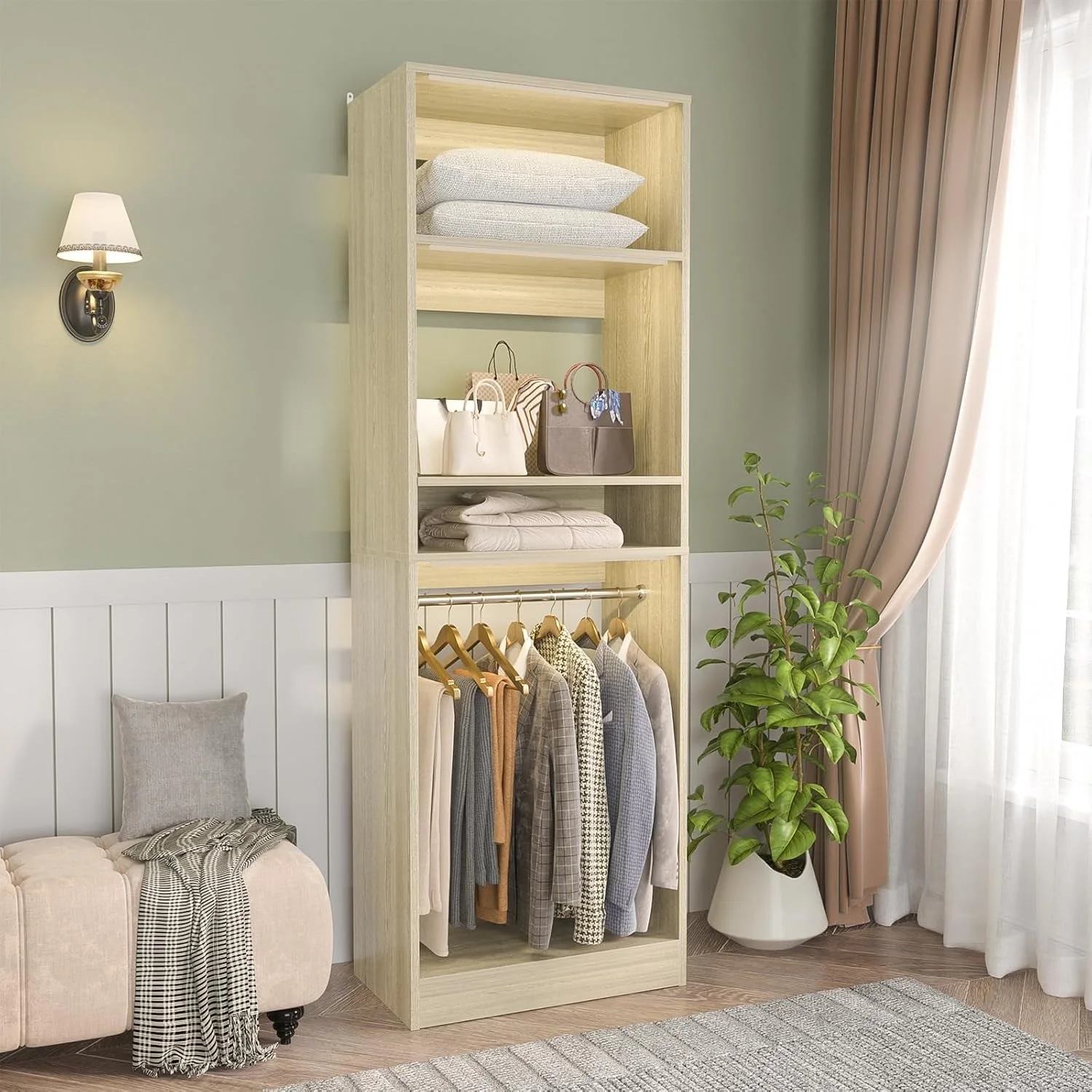 Homieasy 25�?Closet System, Freestanding Closet Organizer Wardrobe with Hanging Rods and Shelves, Adjustable Clothes Garment Rack, Sturdy Walk in Closet Tower, White - Image 14