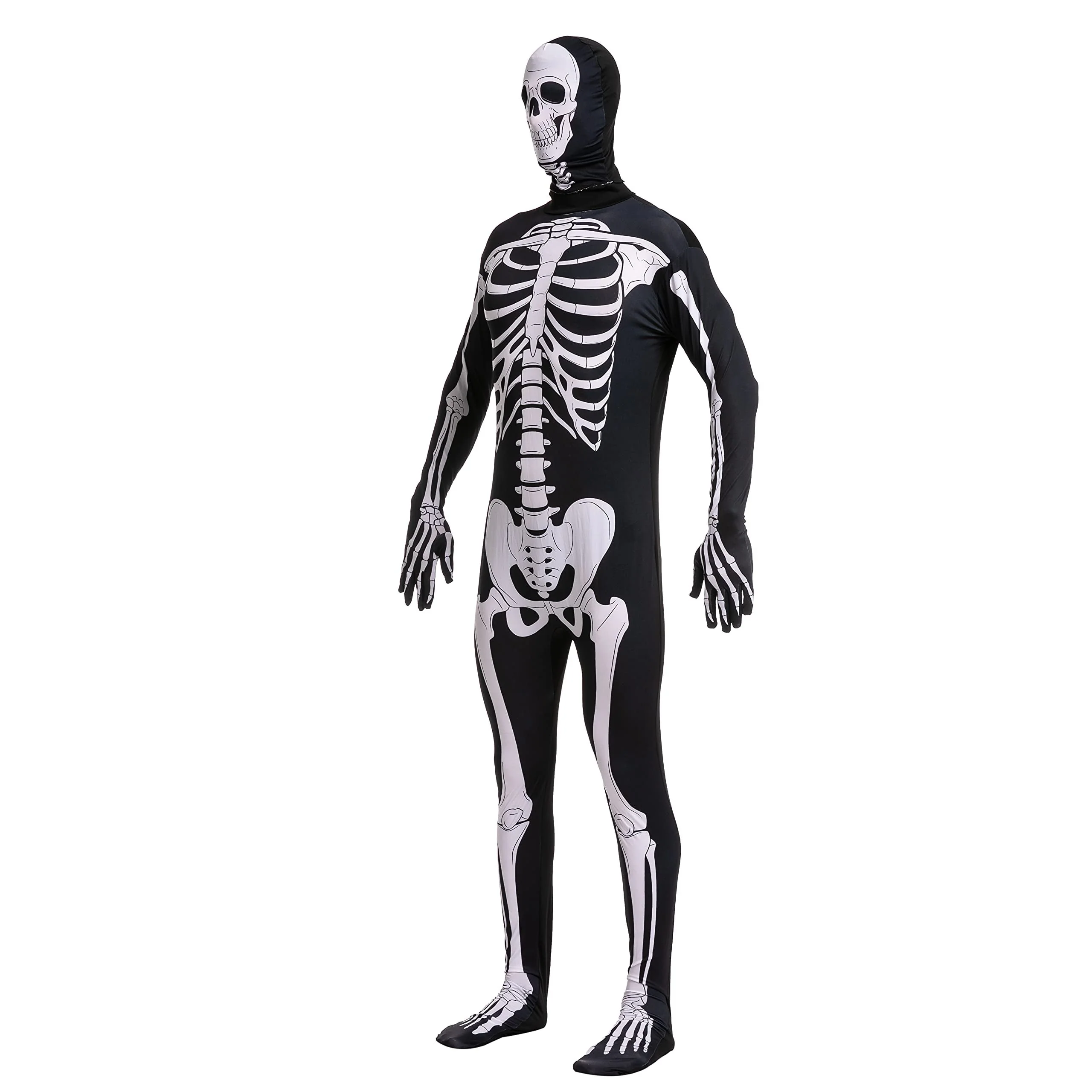 Joyfy Skeleton Costume for Adults, Skeleton Bone Bodysuit Halloween Costumes for Men with Skeleton Hood Mask, Halloween Party Fancy Dress-up - Image 8 Joyfy Skeleton Costume for Adults, Skeleton Bone Bodysuit Halloween Costumes for Men with Skeleton Hood Mask, Halloween Party Fancy Dress-up - Image 8