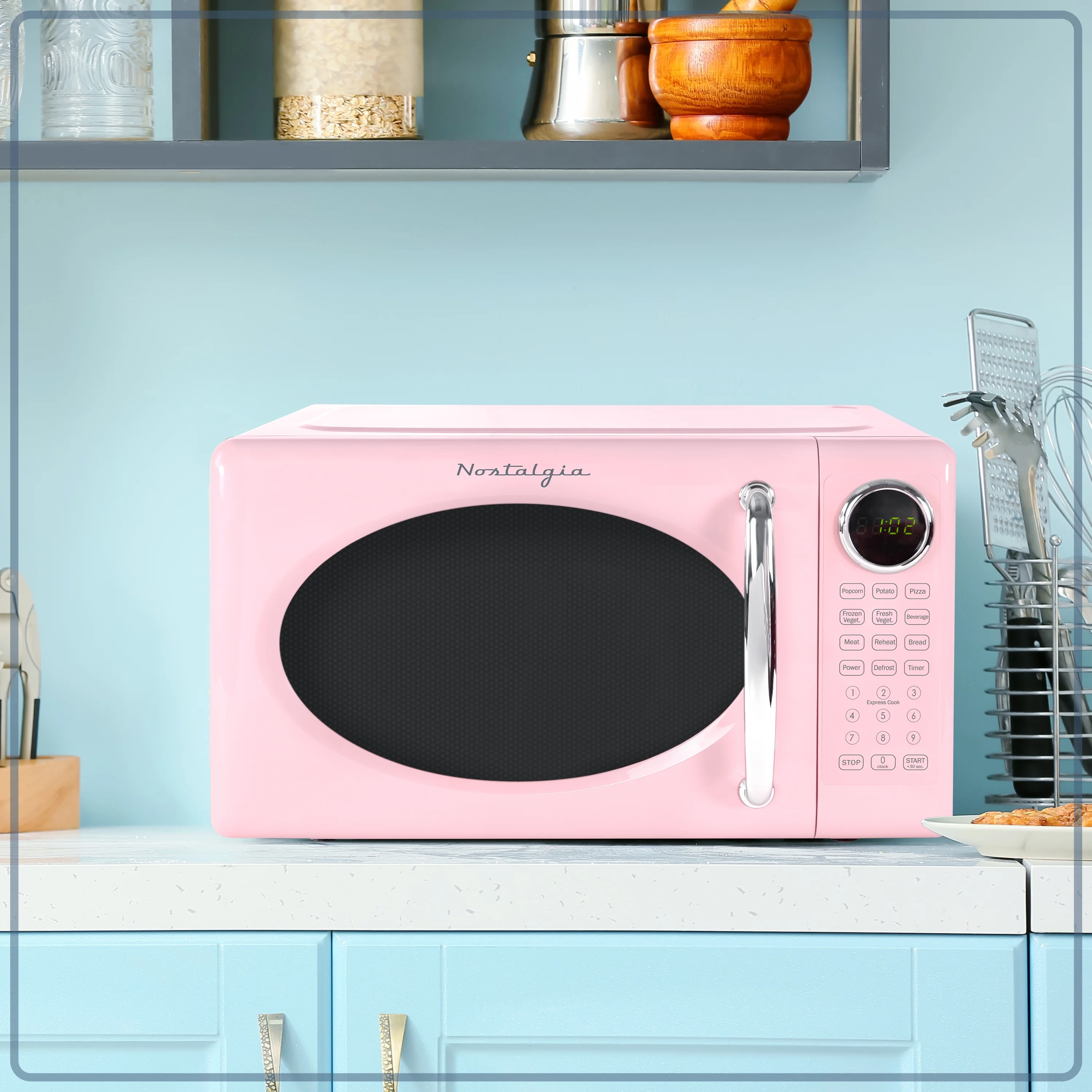 Nostalgia Retro Microwave Oven - 0.7 Cu Ft & 700-Watt Countertop Microwave with Glass Turntable, Child Safety Lock, 8 Auto-Cook Programs & Digital Clock - Aqua - Image 21