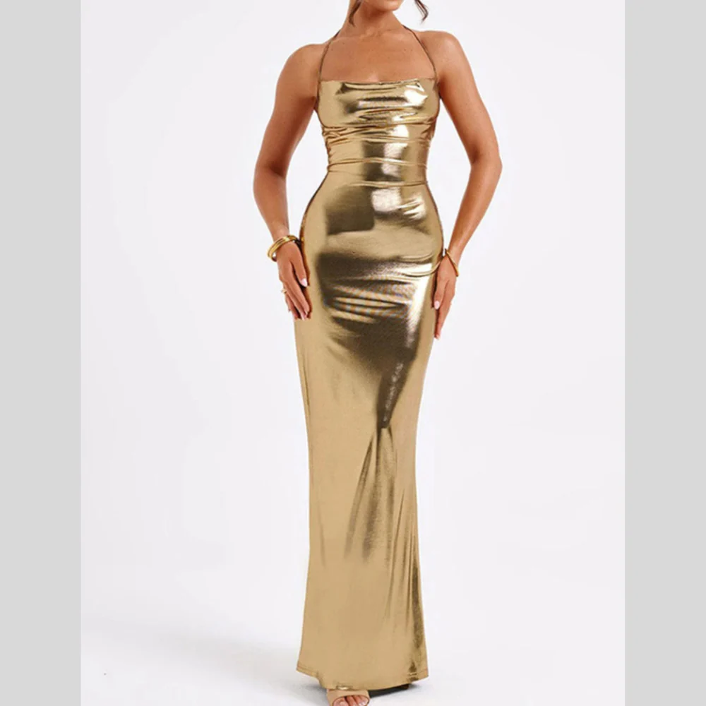 Ruched Halter Neck Maxi Dress - ZKZOOK