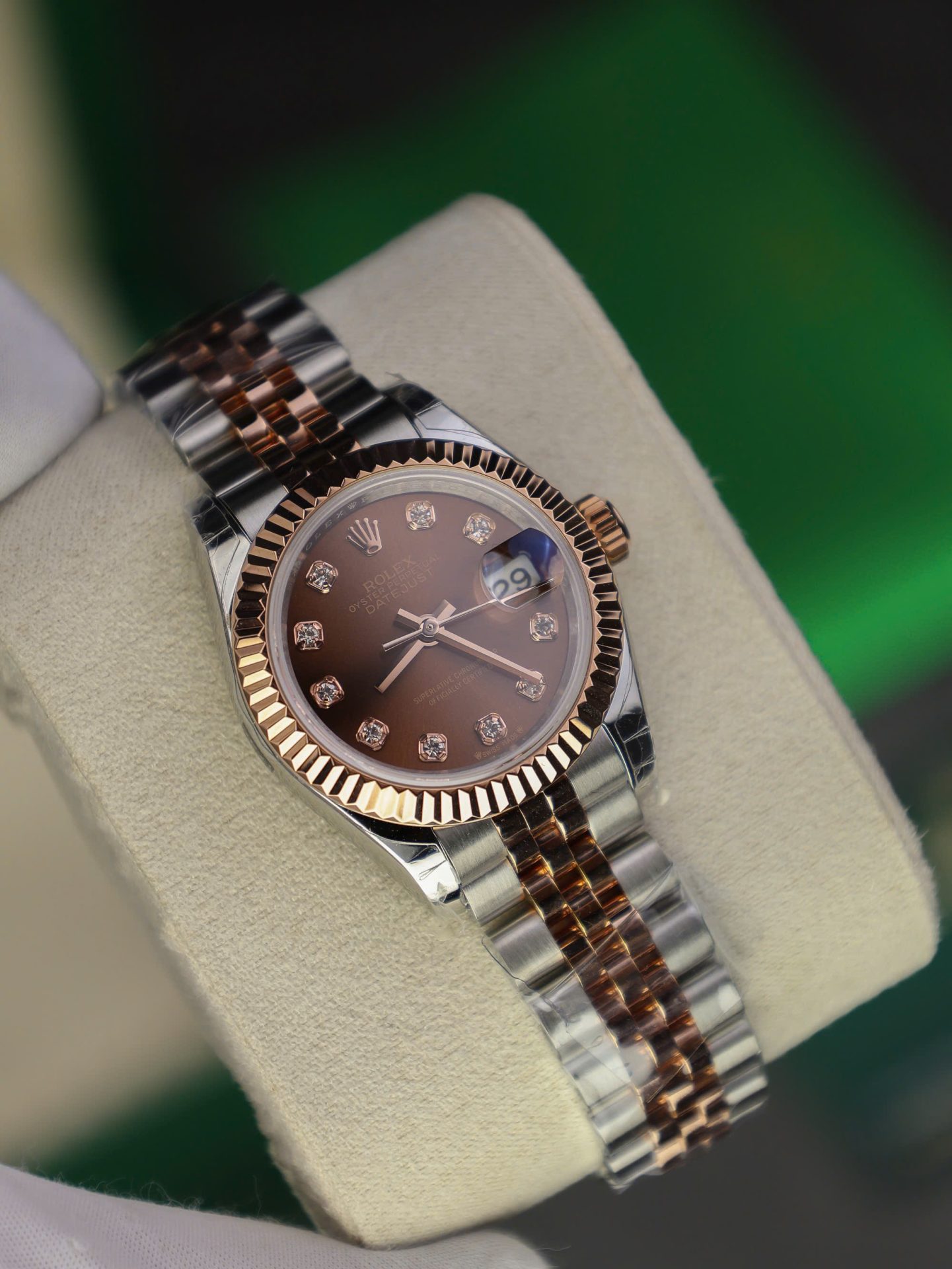 Rolex DateJust Lady Replica Watch Custom Gold Wrapped Chocolate Dial GM Factory 28mm - Elite Watch Atelier