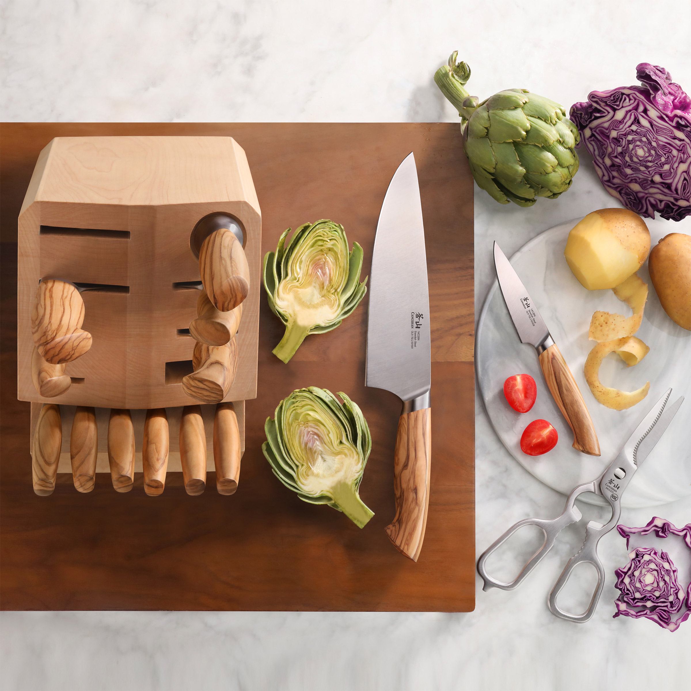 Cangshan OLIV Series Swedish Steel 15-Piece Knife Block Set, Maple Block - Image 6