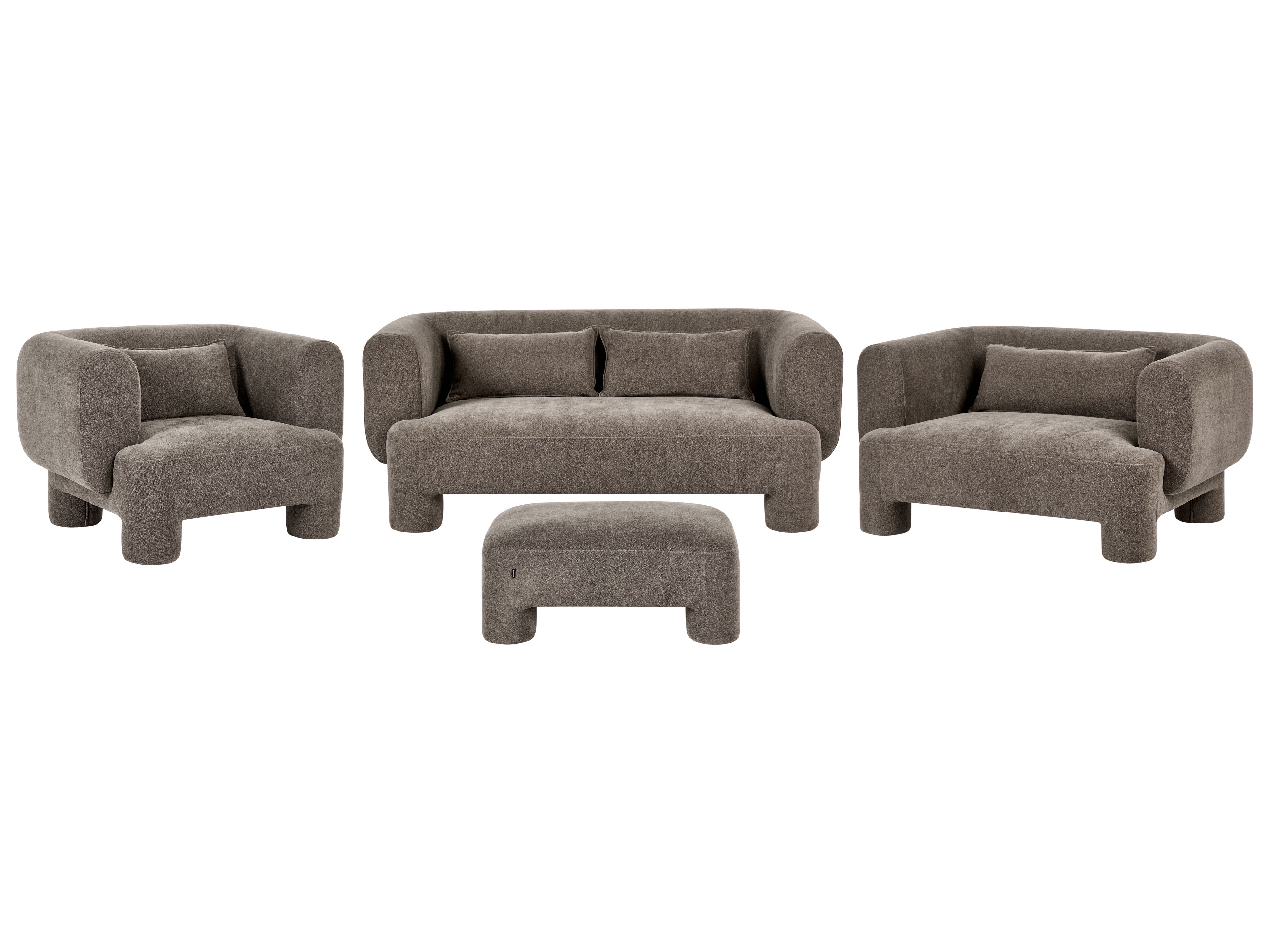 Living Room Set 6 Seater HOGBO Fabric Brown with Ottoman