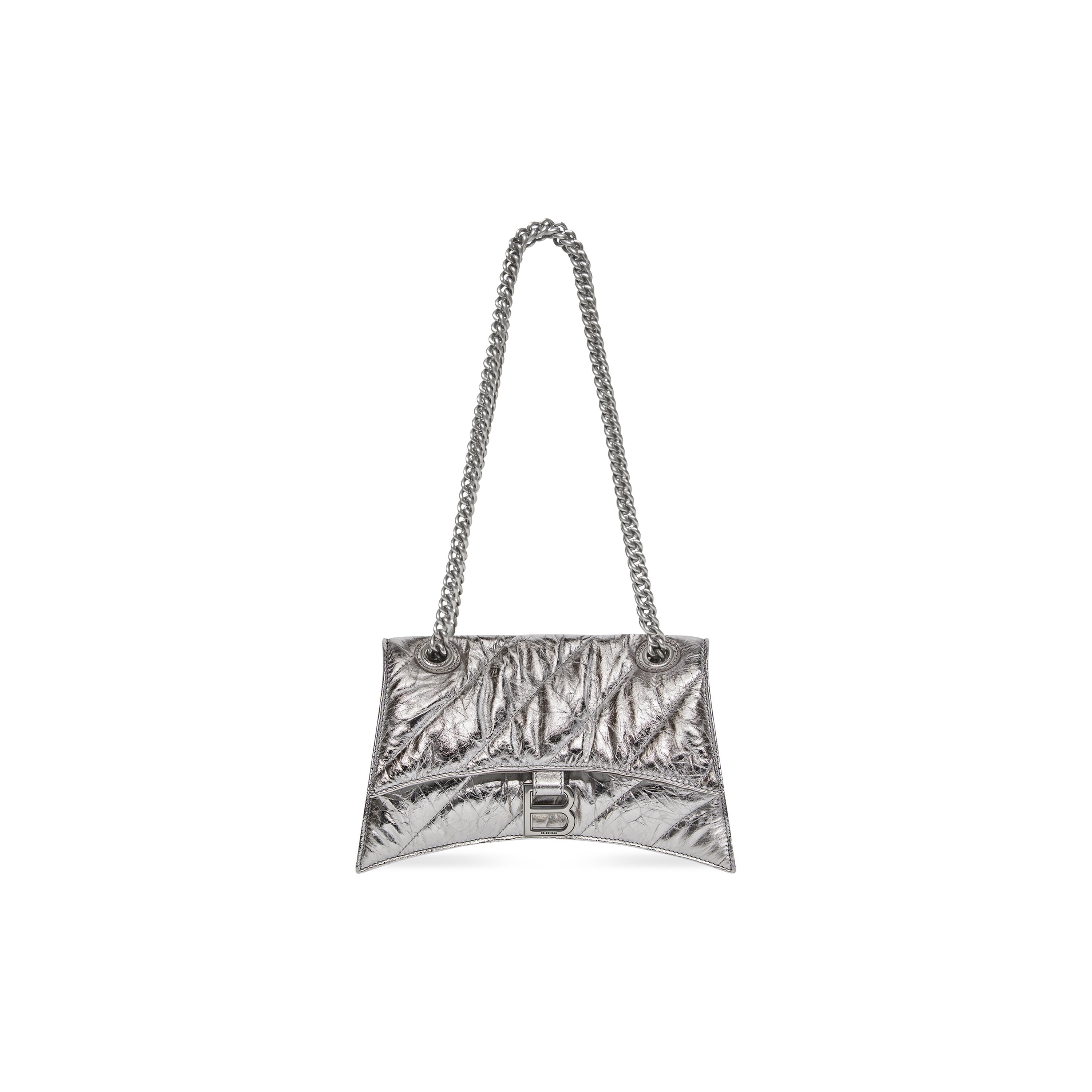 WOMEN'S CRUSH SMALL CHAIN BAG METALLIZED QUILTED IN SILVER - Replicaclubs