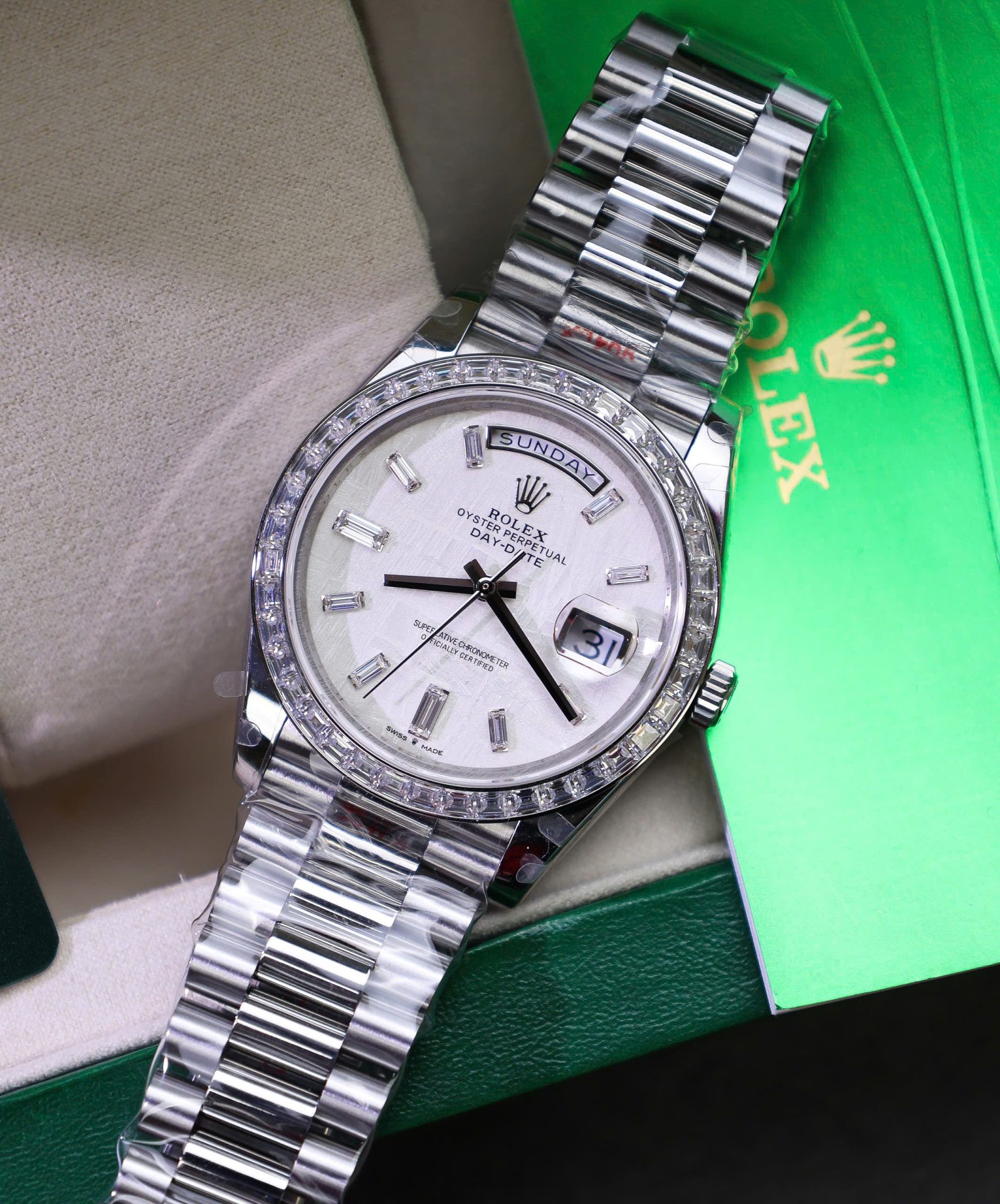 Rolex Day-Date Best Copies Watch Meteorite Wial Custom Diamonds Moissanite Baguette 40mm - Elite Watch Atelier