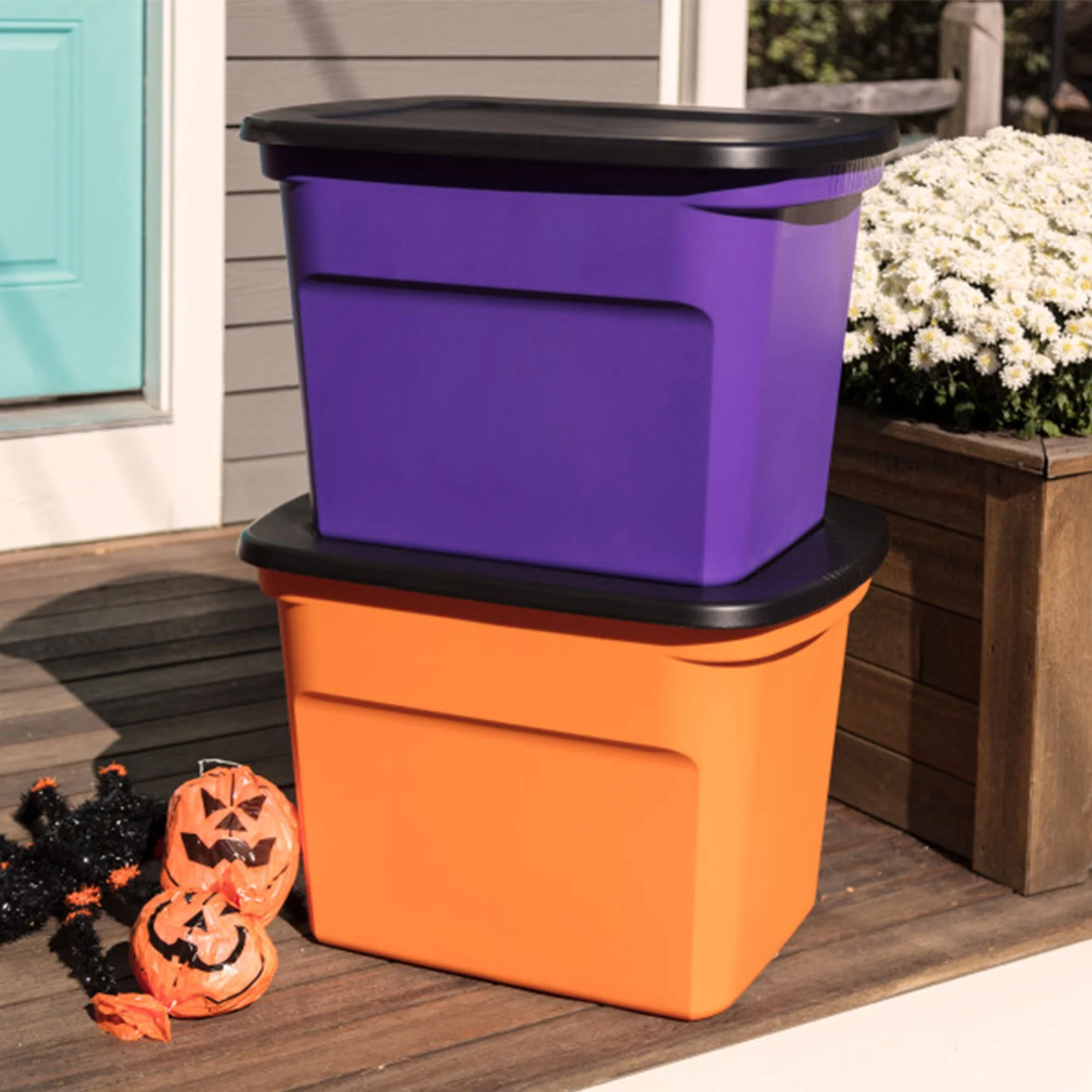Sterilite 18 Gallon Orange Plastic Storage Container Bin Tote with Lid (8 Pack) - Image 7