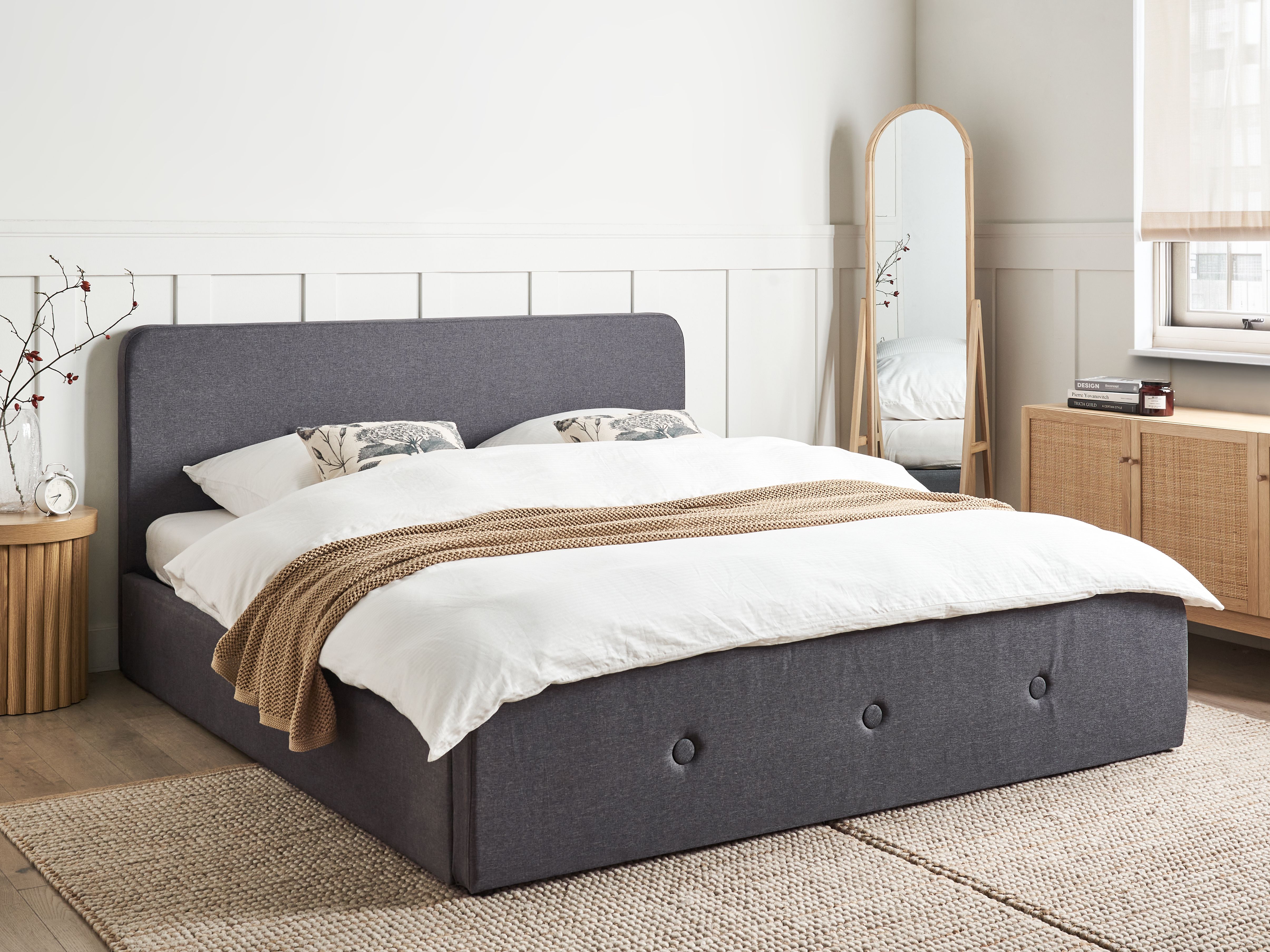 Ottoman Bed Fabric RENNES 180 x 200 cm (EU Super King) Dark Grey