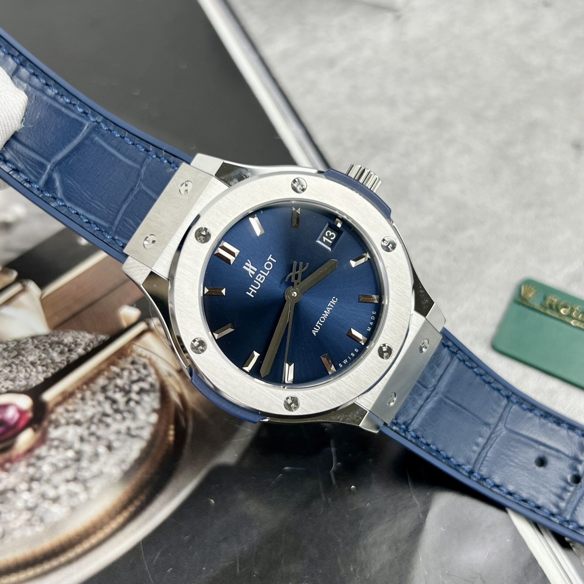Hublot Classic Fusion Titanium Replica Watch Blue Leather Strap JJF 38mm - Top club