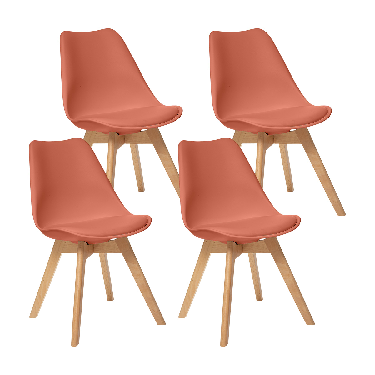 Set of 4 chairs "Baya" Beech, terracotta pink