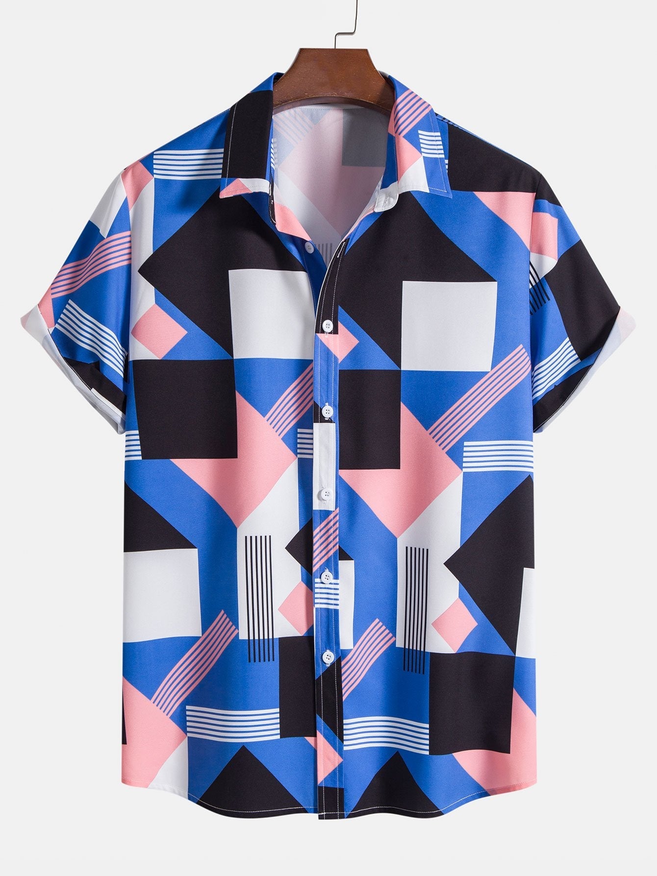 Color Block Stripe Print Shirt & Swim Shorts