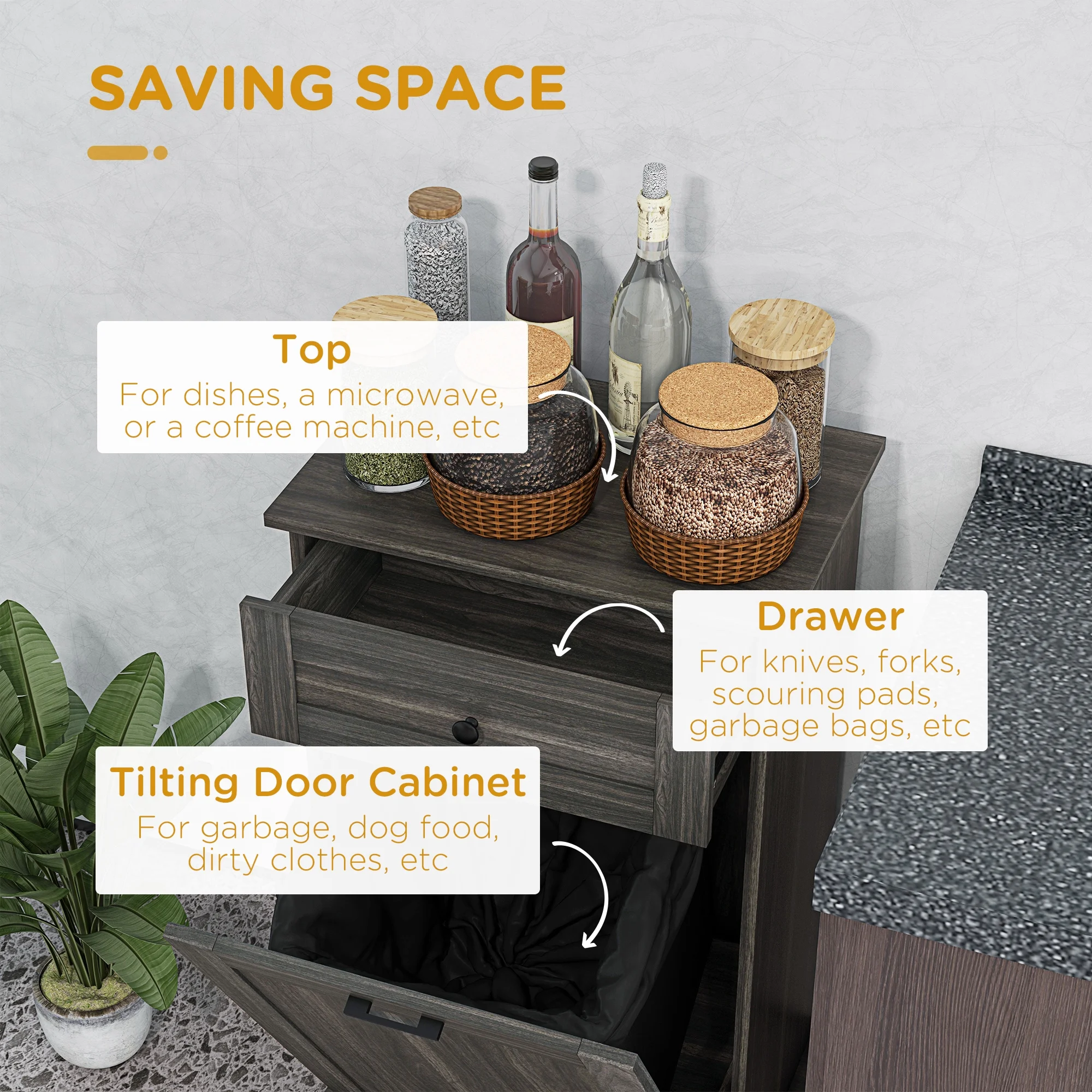 HOMCOM Kitchen Tilt Out Trash Bin Cabinet, Free Standing Recycling Cabinet - Image 14