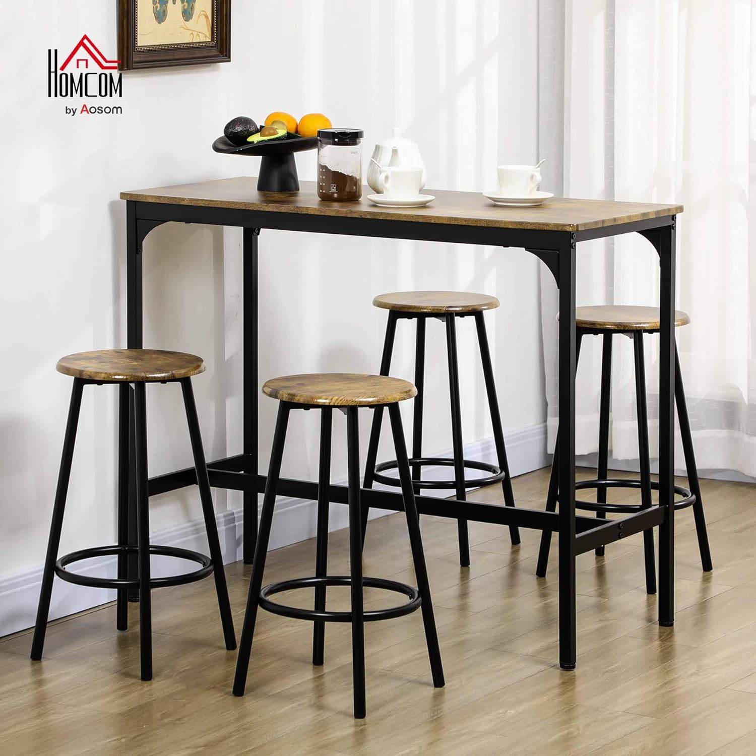 HOMCOM 5-Piece Counter Height Bar Table Set, Rustic 43.25