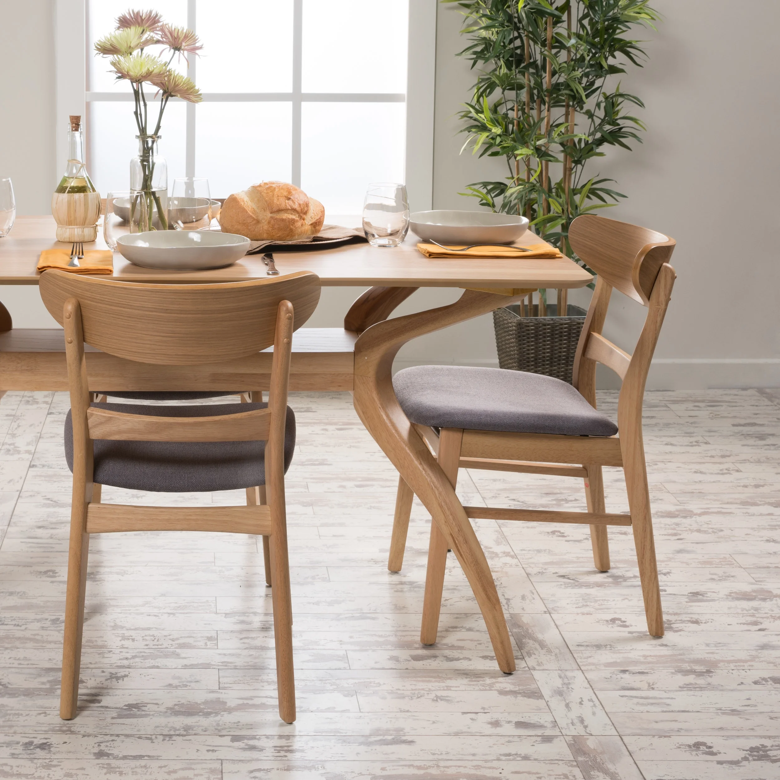 GDFSTUDIO Mid Century Modern Fabric Upholstered Rubberwood Dining Chairs, Set of 2, Dark Gray and Walnut - Image 60