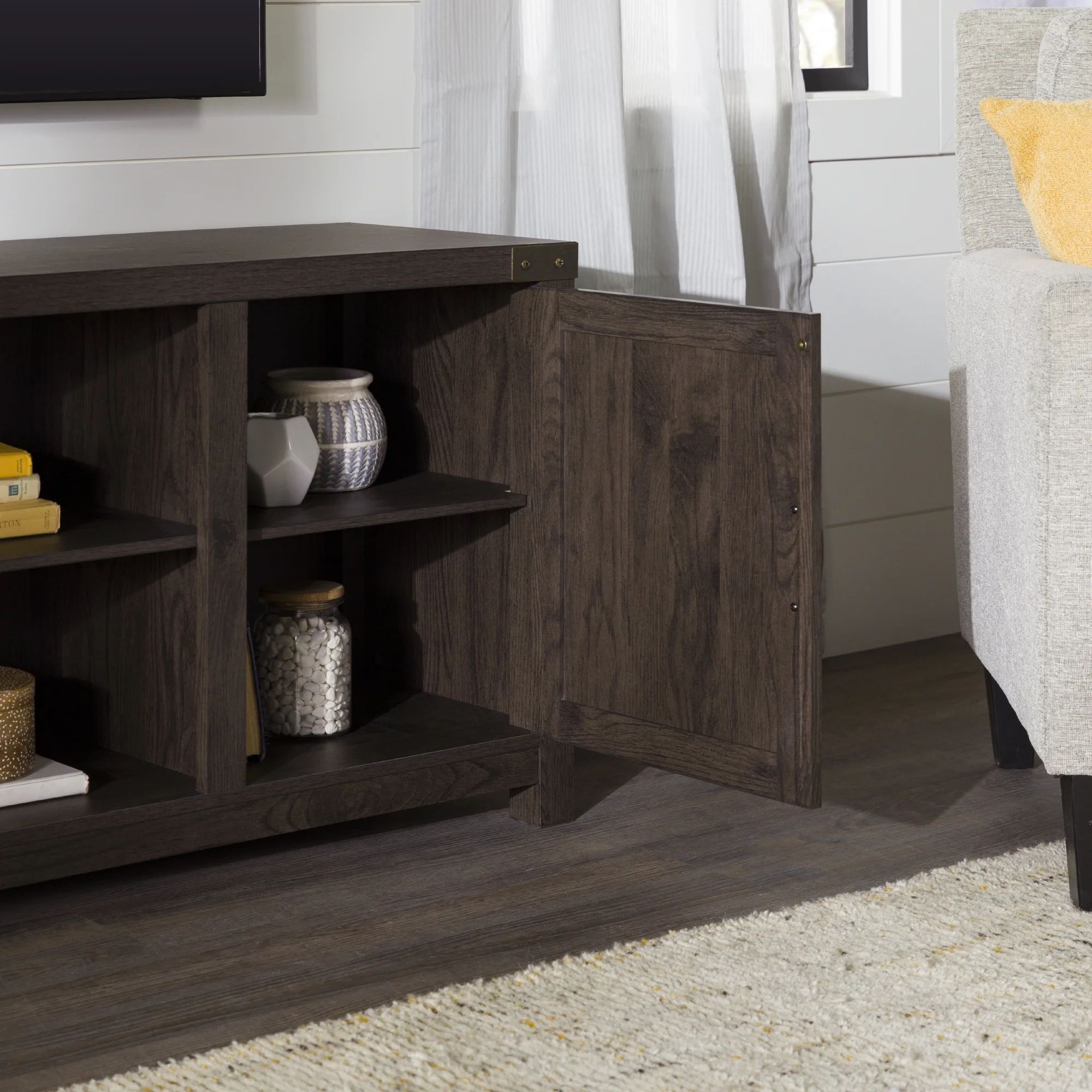 Walker Edison Modern Farmhouse Barn Door TV Stand for TVs up to 65", Grey Wash - Image 69