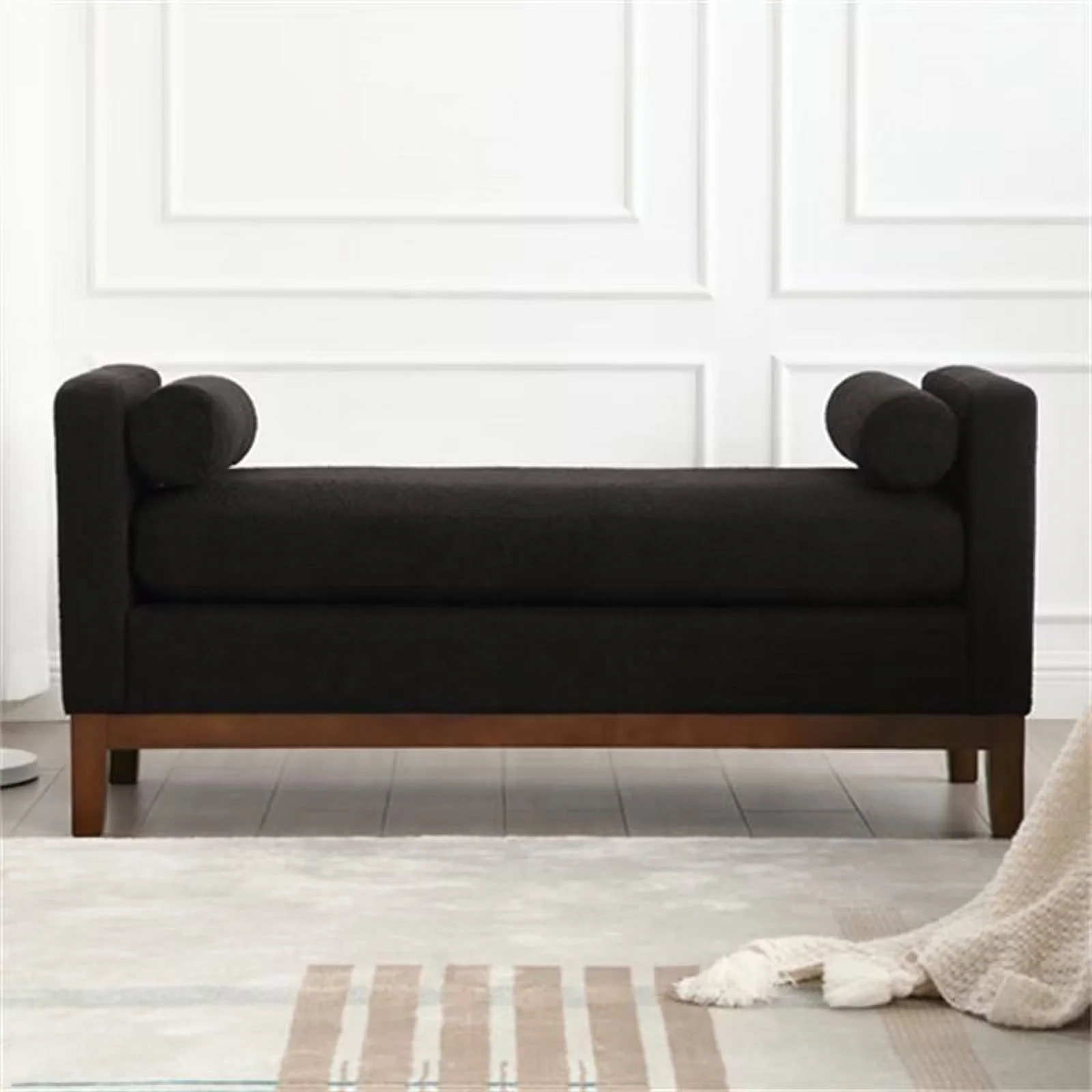 End of Bed Bench, 53.5" Boucle Fabric Upholstered Entryway Bench with Wood Legs & Bolster Pillows, Rolled Arm Cushioned Ottoman Foot Rest Long Stool Window Extra Seating for Bedroom, Ivory - Image 16