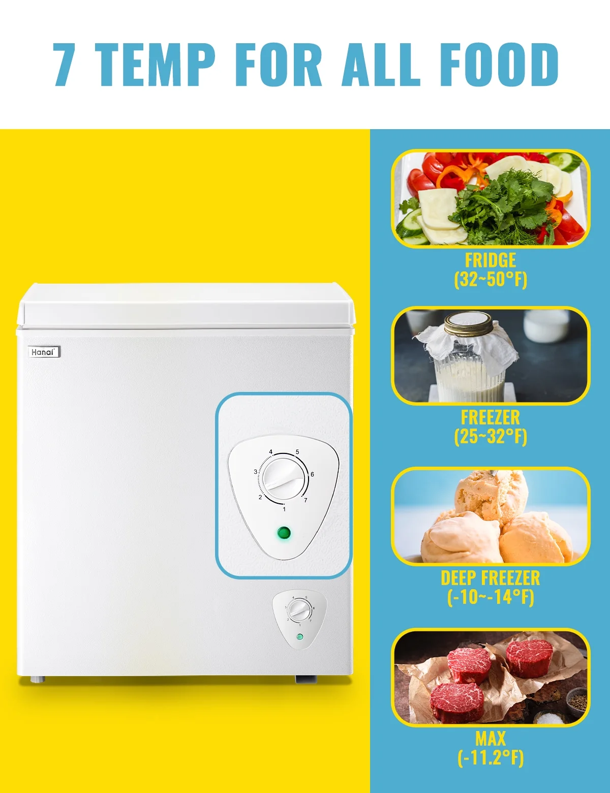 WANAI 3.5 Cu.ft Chest Freezer Small Deep Freeze with 7 Gears Temp Control Office Dorm Kitchen White - Image 26