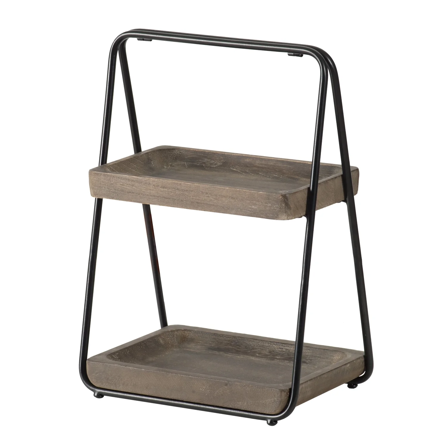 A&B Home 2 Tier Wood Decorative Tray with Metal Frame - Natural, Black Finish