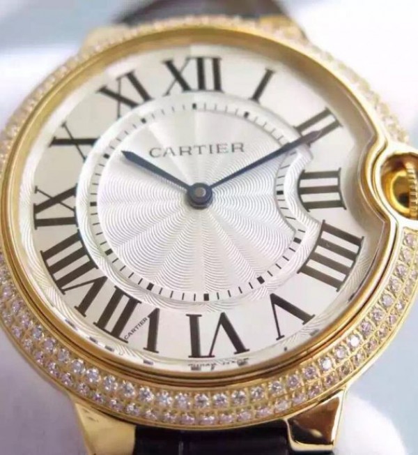 Replica Cartier Ballon Bleu 40mm YG Diamonds Bezel White Dial Leather Strap MIYOTA9015 - Top club