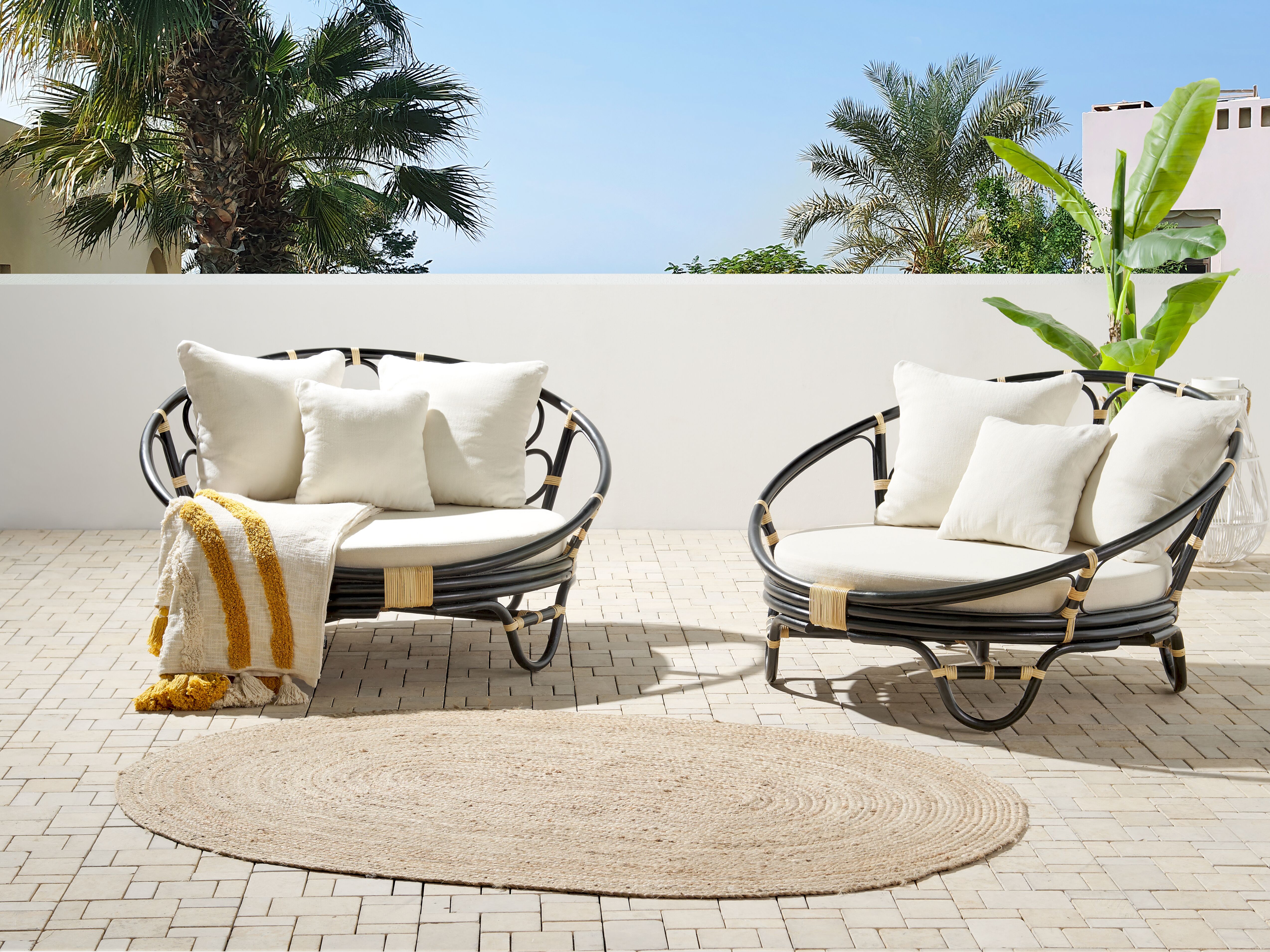 Set of 2 Garden Daybeds ROSSANO Rattan Black