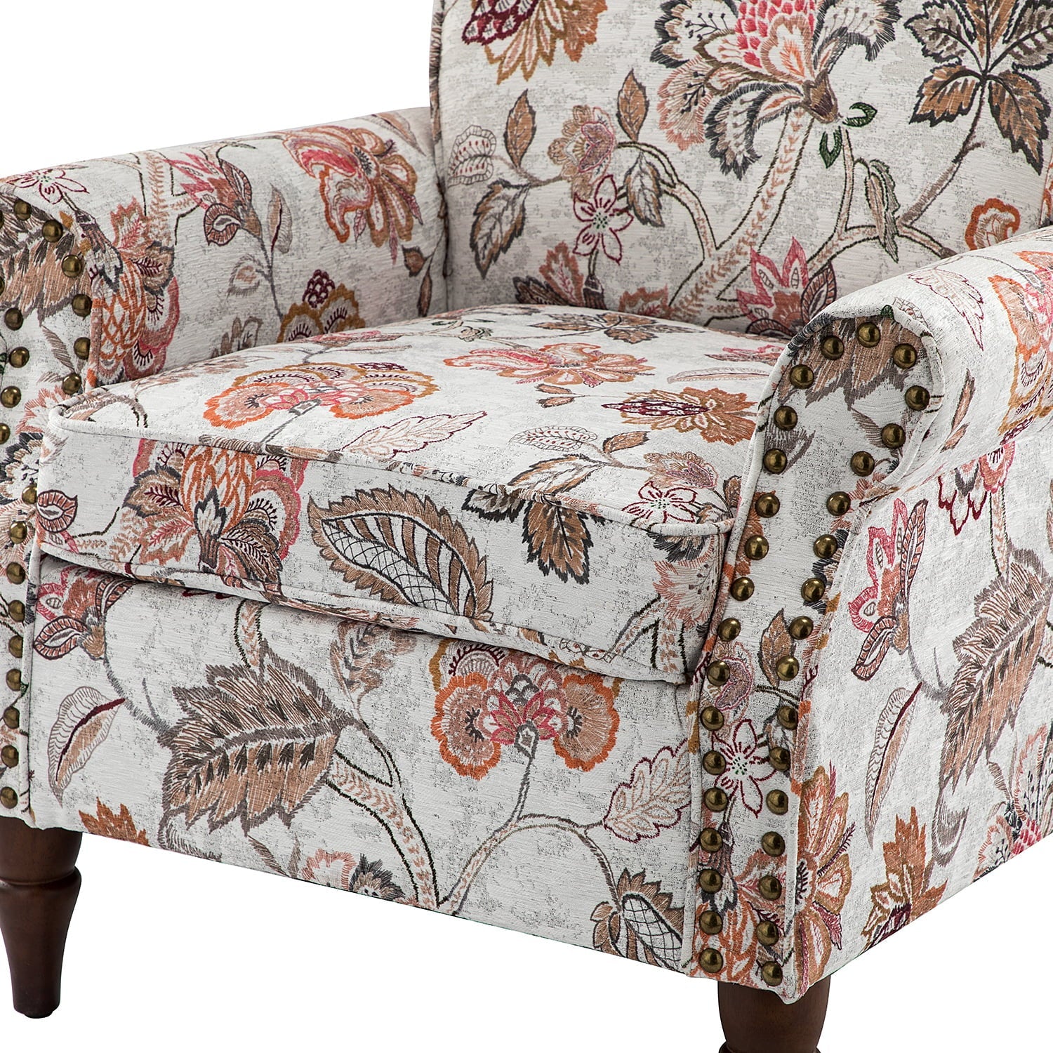 14 Karat Home Wingback Accent Chair Removable Cushion Floral Upholstered Sofa Armchair Couch Wood Legs Nailhead Trim Pink - Image 4