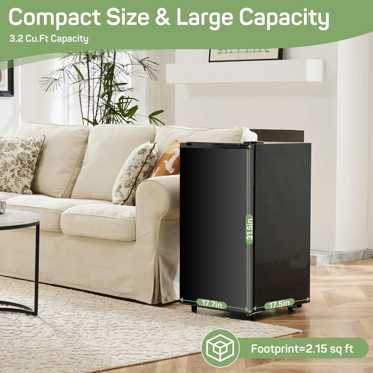 Mini Fridge for Bedroom 3.2 Cu.Ft Small Refrigerator with Freezer for Dorm Office, Compact Single Door Adjustable Thermostat Low Noise,Black - Image 8