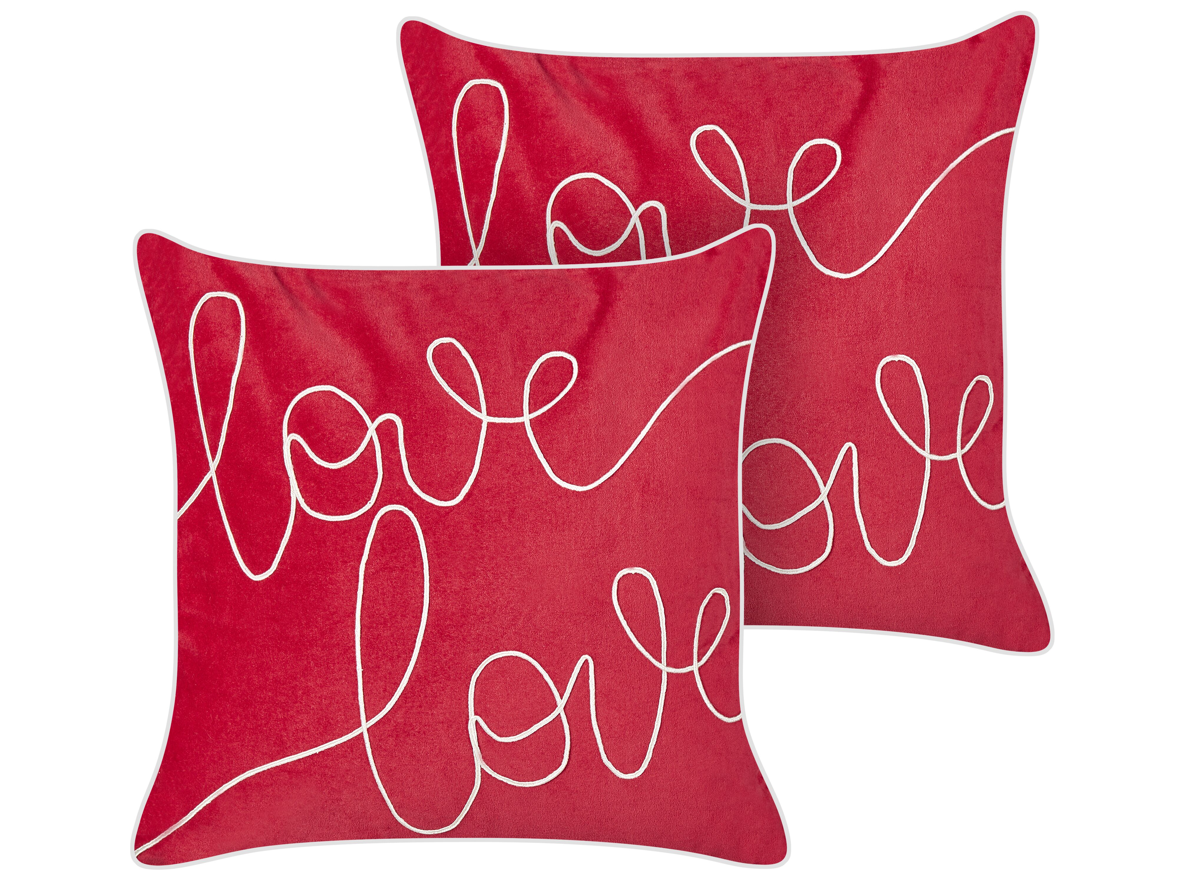 Set of 2 Decorative Cushions SIDERASIS Velvet 45 x 45 cm Red Text