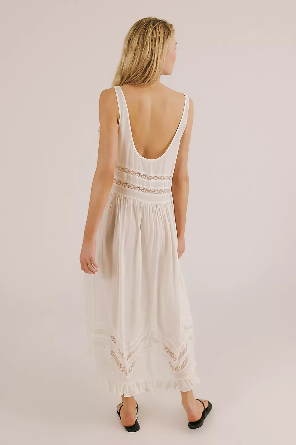 Voile and Lace Midi Slip Dress-Ivory Combo