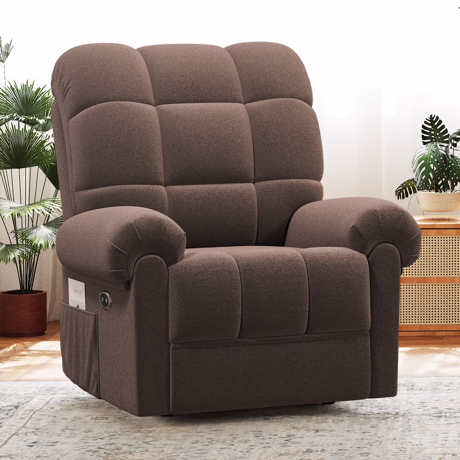 Power Recliner Chair,Electric Recline Sofa Chair for Adults with USB Port,Comfy Teddy Fleece Adjustable Cloud Sofa,Tool-Free Setup,Beige White - Image 5