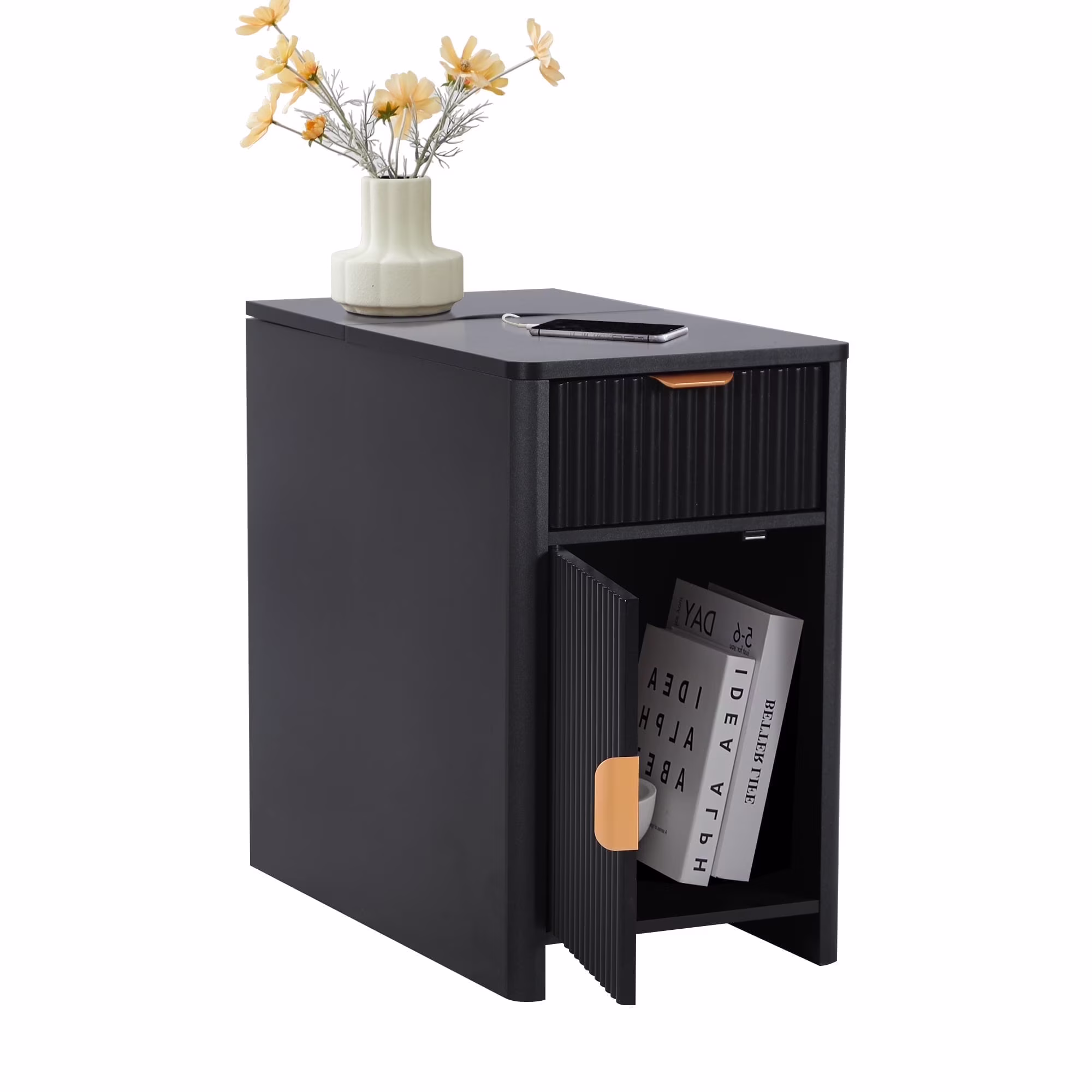 YOCWO Fluted Nightstand for Bedroom Set of 2 , Wood Bedside Table Set of 2 with Drawers, Black - Image 5
