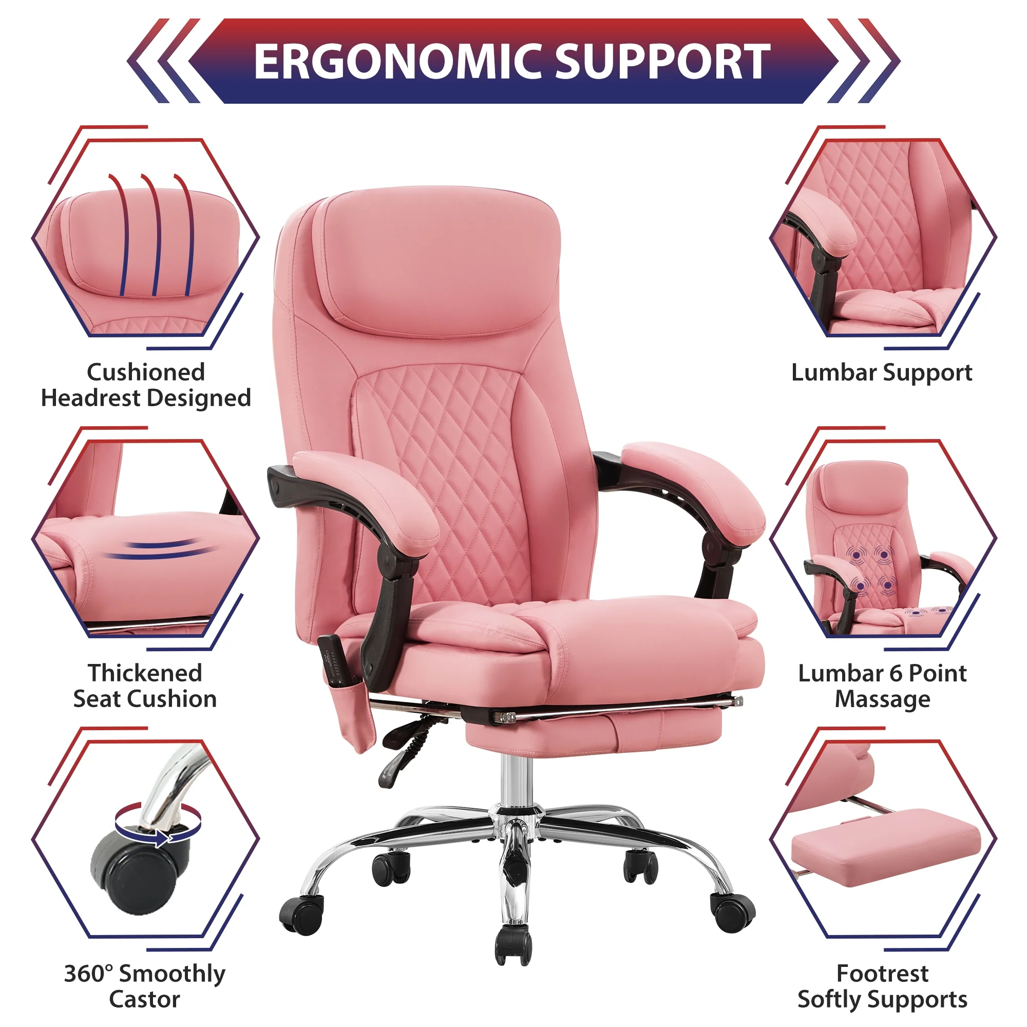JONPONY Big and Tall Office Chair 500LBS Executive Office Chair Massage and Footrest Ergonomic Computer Desk Chair Reclining High Back Leather Office Chair Lumbar Back Support Swivel Rolling,Black - Image 28